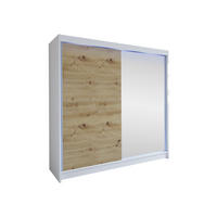 SCHWEBETÜRENSCHRANK Talin I, mit RGB LED Beleuchtung - Silberfarben/Eiche Artisan, Holzwerkstoff/Metall (180/215/58cm) - MIRJAN24