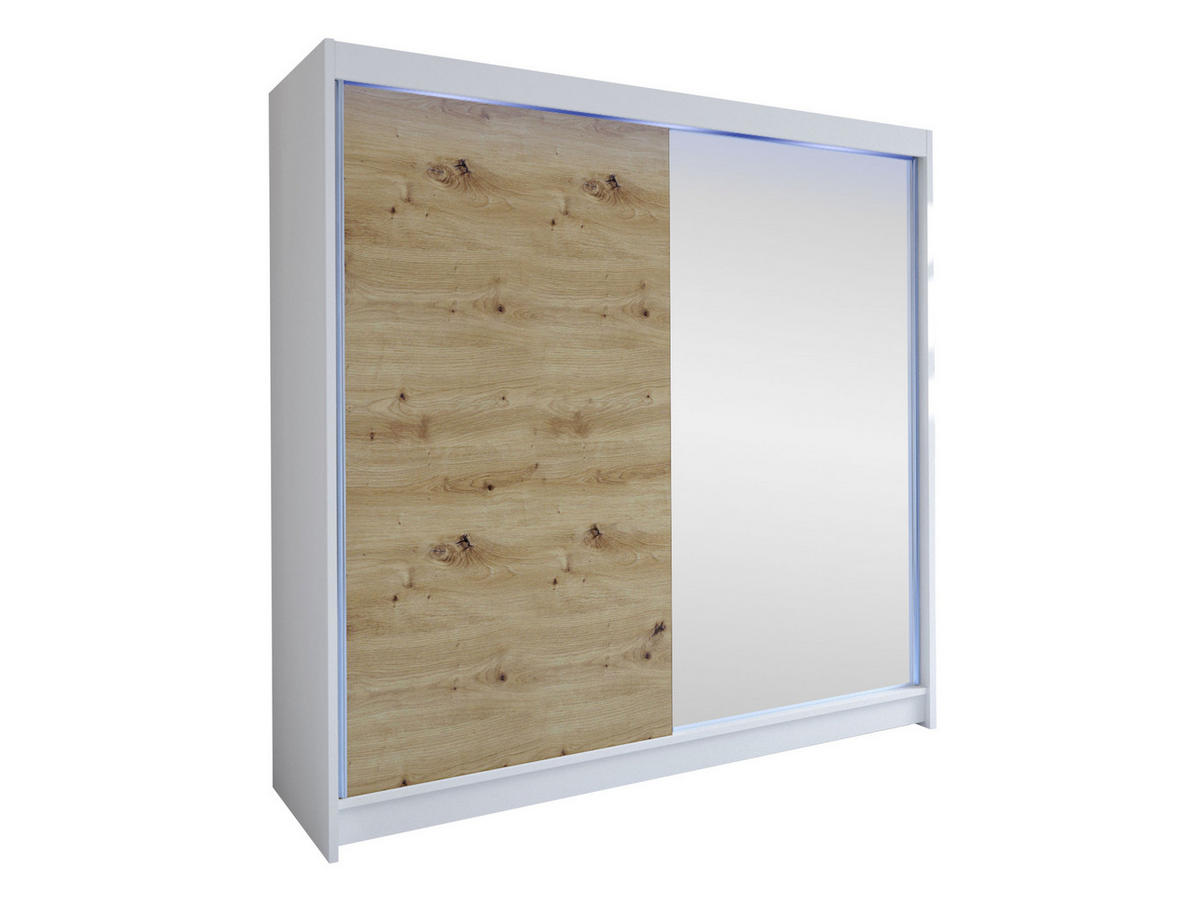 SCHWEBETÜRENSCHRANK Talin I, mit RGB LED Beleuchtung - Silberfarben/Eiche Artisan, Holzwerkstoff/Metall (180/215/58cm) - MIRJAN24