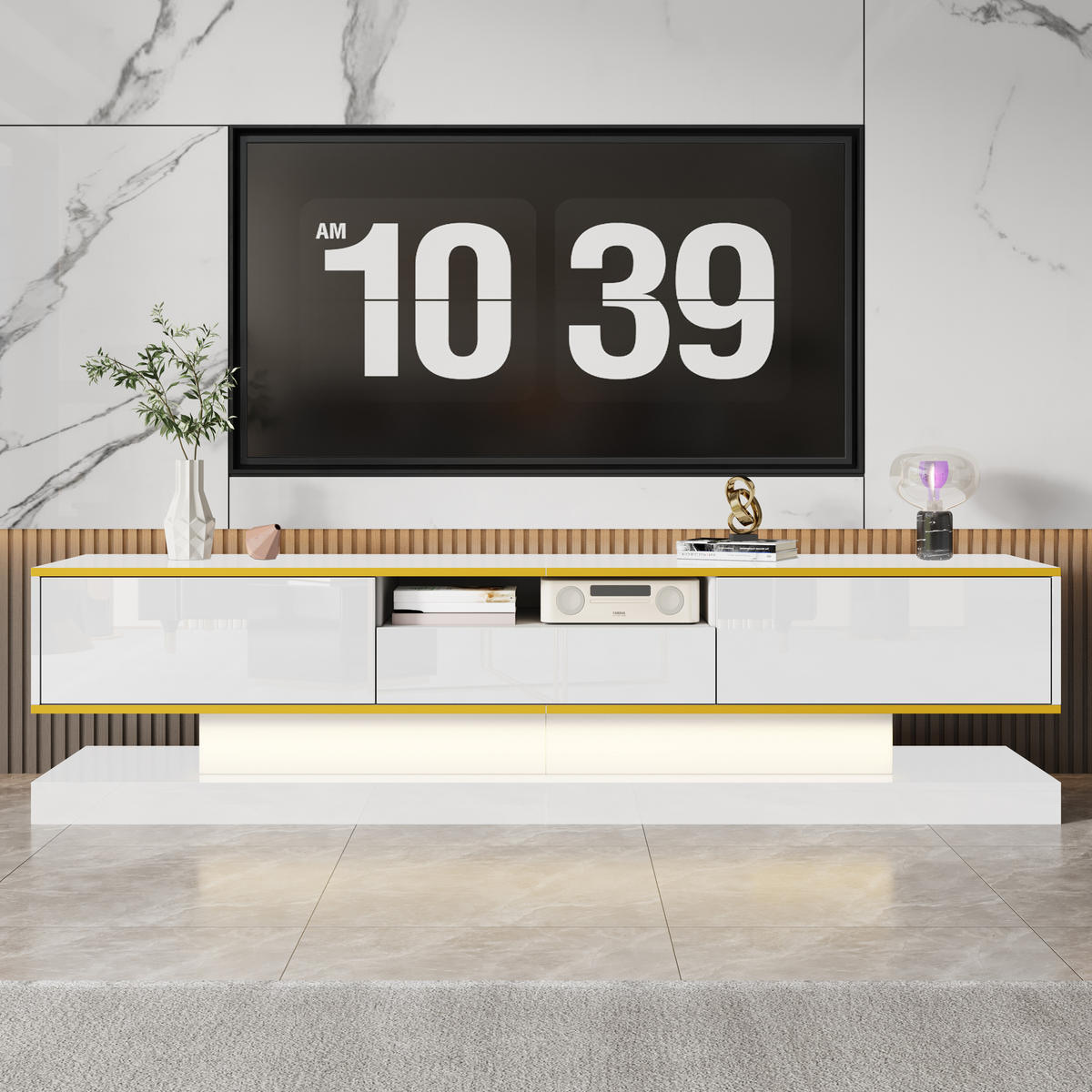 TV-SCHRANK Lowboard 180x38x45 cm LED Hochglanz - Goldfarben, Holzwerkstoff (180/45/38cm) - Fortuna Lai