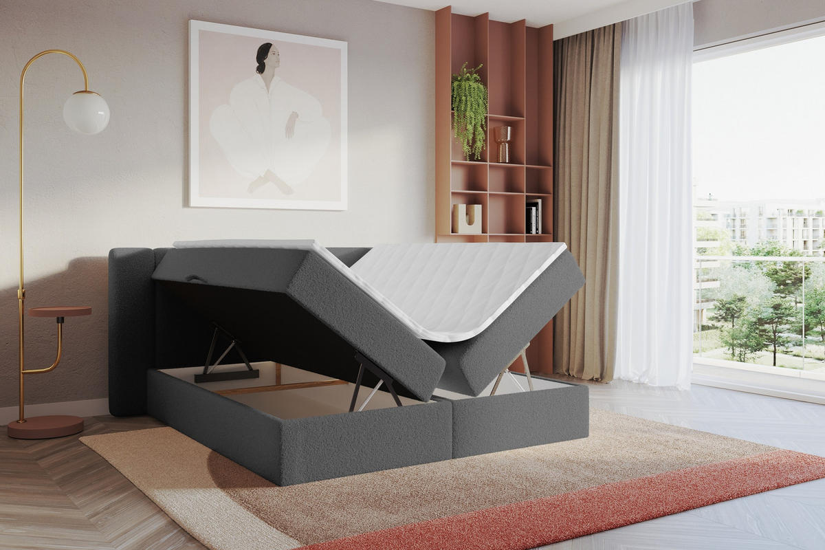 BOXBETT mit Matratze H3 - EVON - 140x200 cm Grau - Taupe, Holzwerkstoff (140/200cm) - ALTDECOR