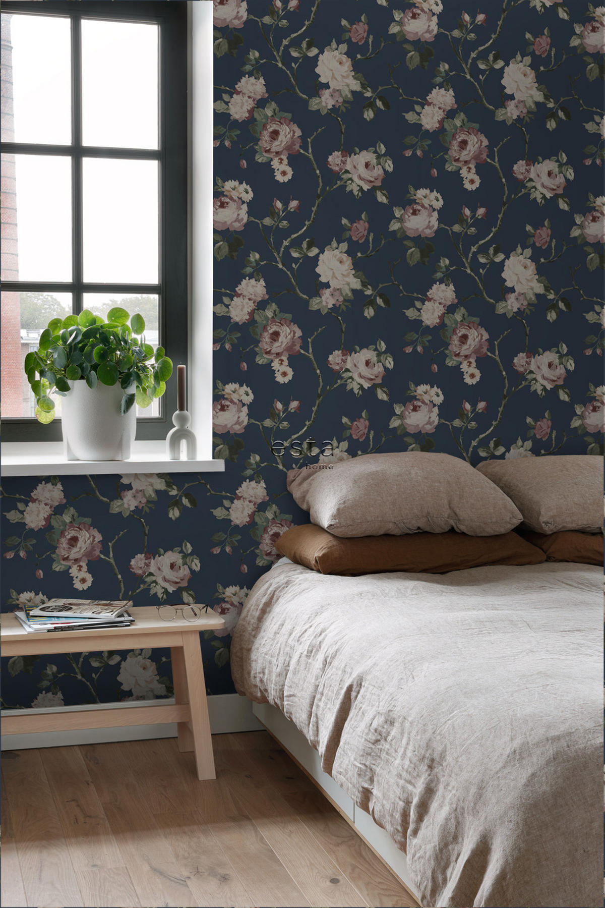 TAPETE Blumenmuster 53 cm x 10.05 m - Blau, Papier (53/1000cm) - ESTAhome