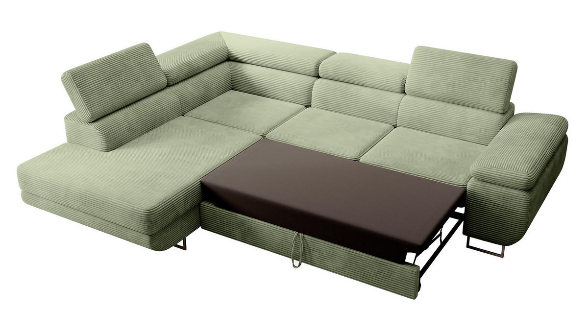 ECKSOFA Stevil Salbeigrün Cordbezug - Salbeigrün/Silberfarben, Textil/Metall (275/203cm) - Selsey