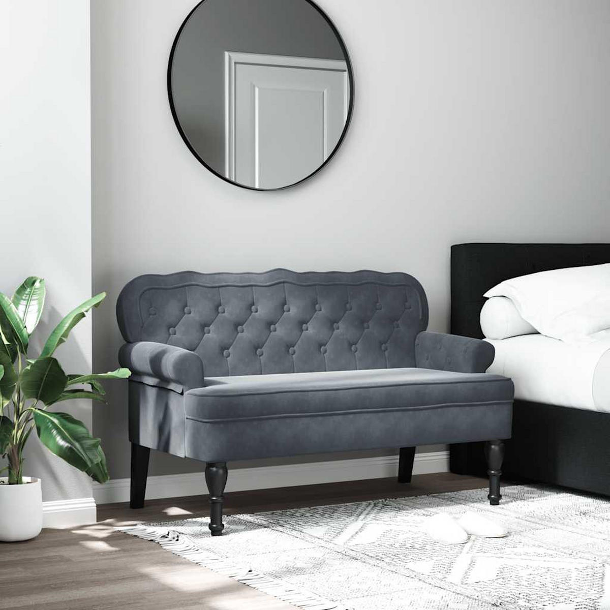 SITZBANK Mit Rückenlehne Dunkelgrau 119,5/64,5/75 Cm Samt - Grau, Naturmaterialen (64.5/75/119.5cm) - vidaXL