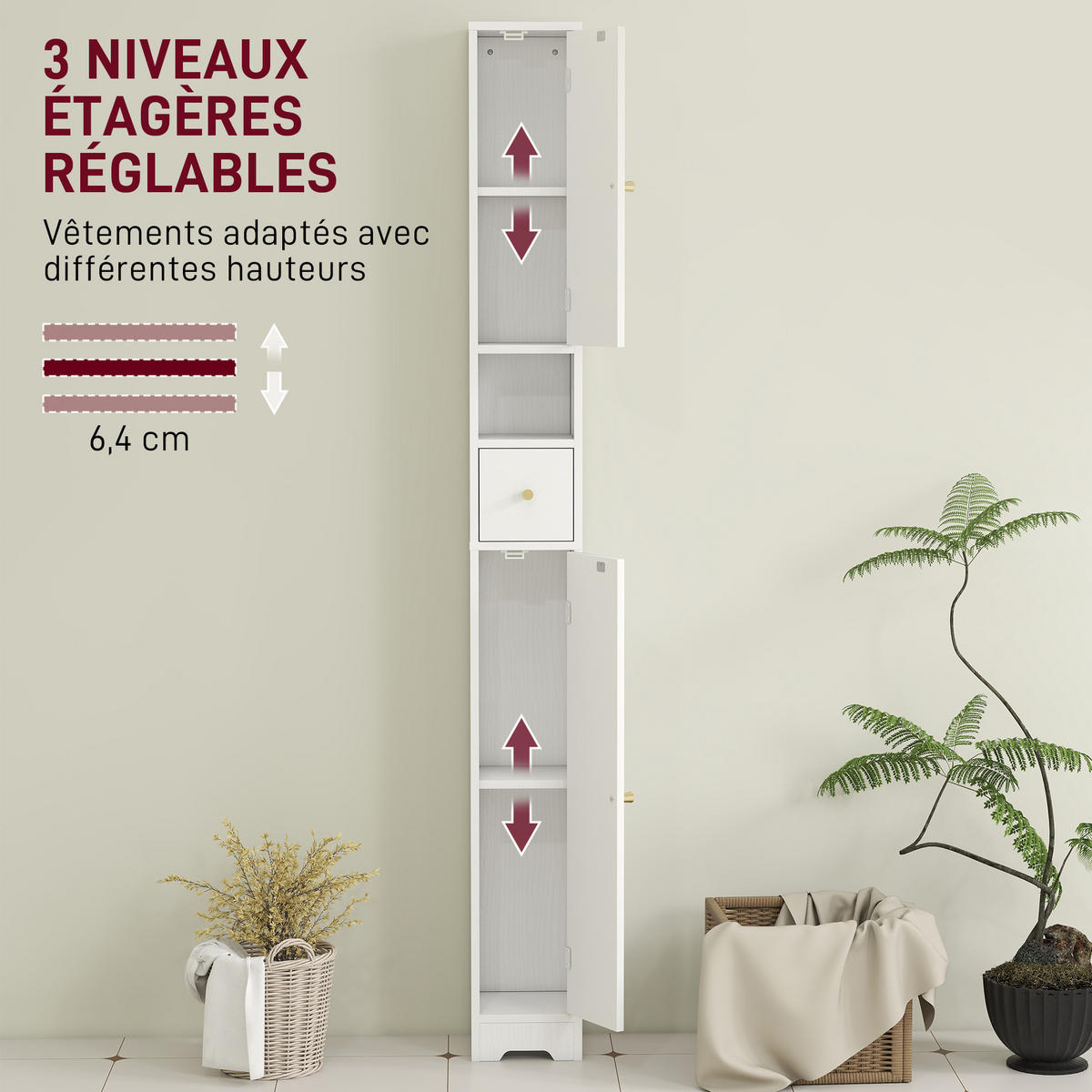 HOCHSCHRANK DE-12539 20/20/185 cm Weiß - Weiß, Holzwerkstoff (20/185/20cm) - ComfortXL