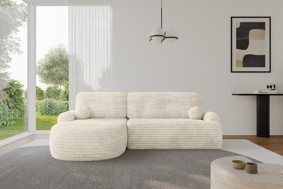 ECKSOFA mit Schlaffunktion und Bettkasten LIRA-L - 264x172x89 Creme - Ecru, Holzwerkstoff/Textil (264/172cm) - ALTDECOR