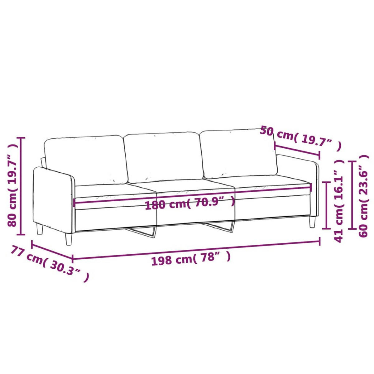 3-SITZER-SOFA Eisleben - Grau, Naturmaterialien (198/77/80cm) - Nettlife