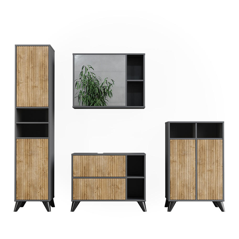 BADMÖBEL-SET Leano Anthrazit/Bergeiche 80 cm, Set 4 - Eichefarben/Anthrazit, Holzwerkstoff (80/62/30cm) - Vicco