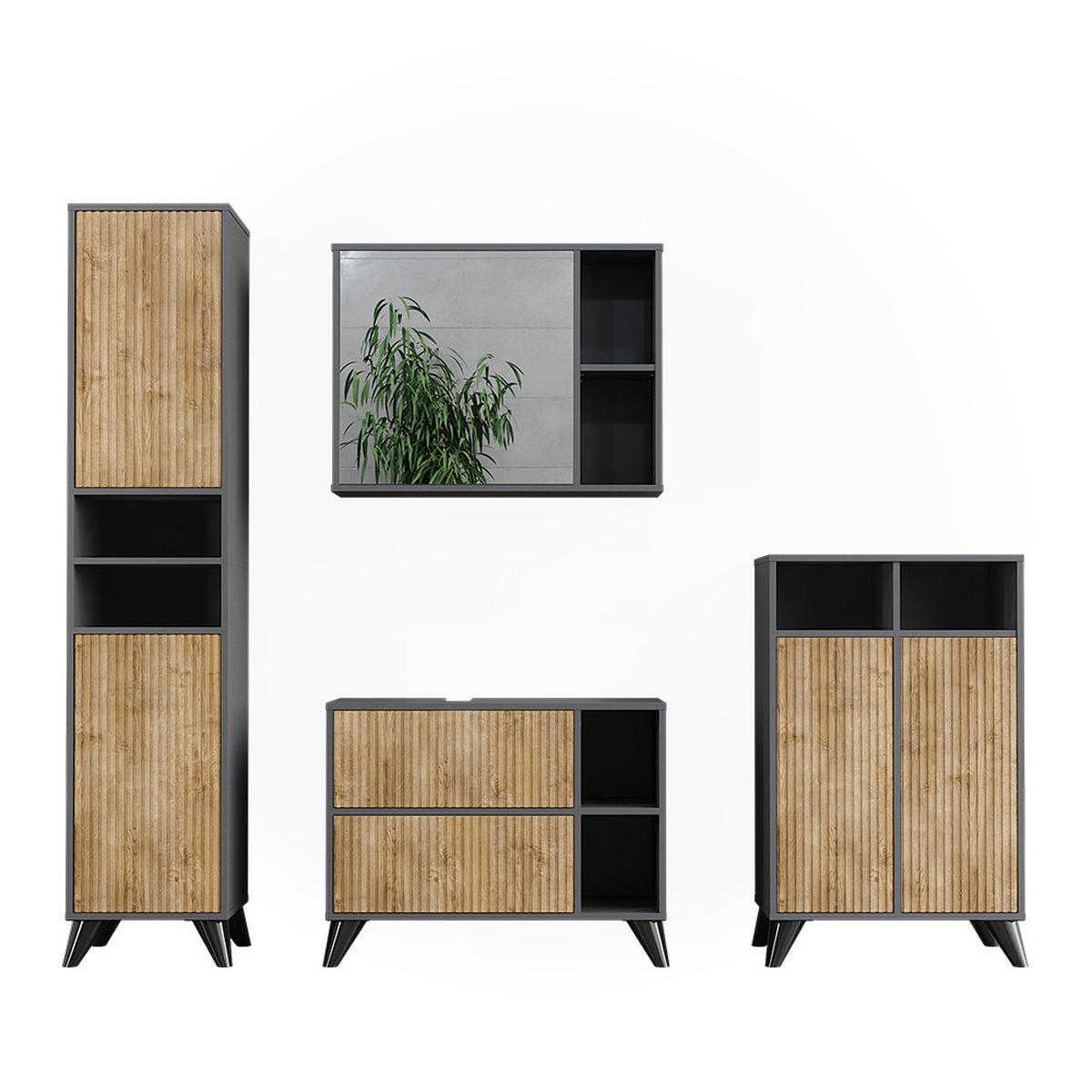 BADMÖBEL-SET Leano Anthrazit/Bergeiche 80 cm, Set 4 - Eichefarben/Anthrazit, Holzwerkstoff (80/62/30cm) - Vicco