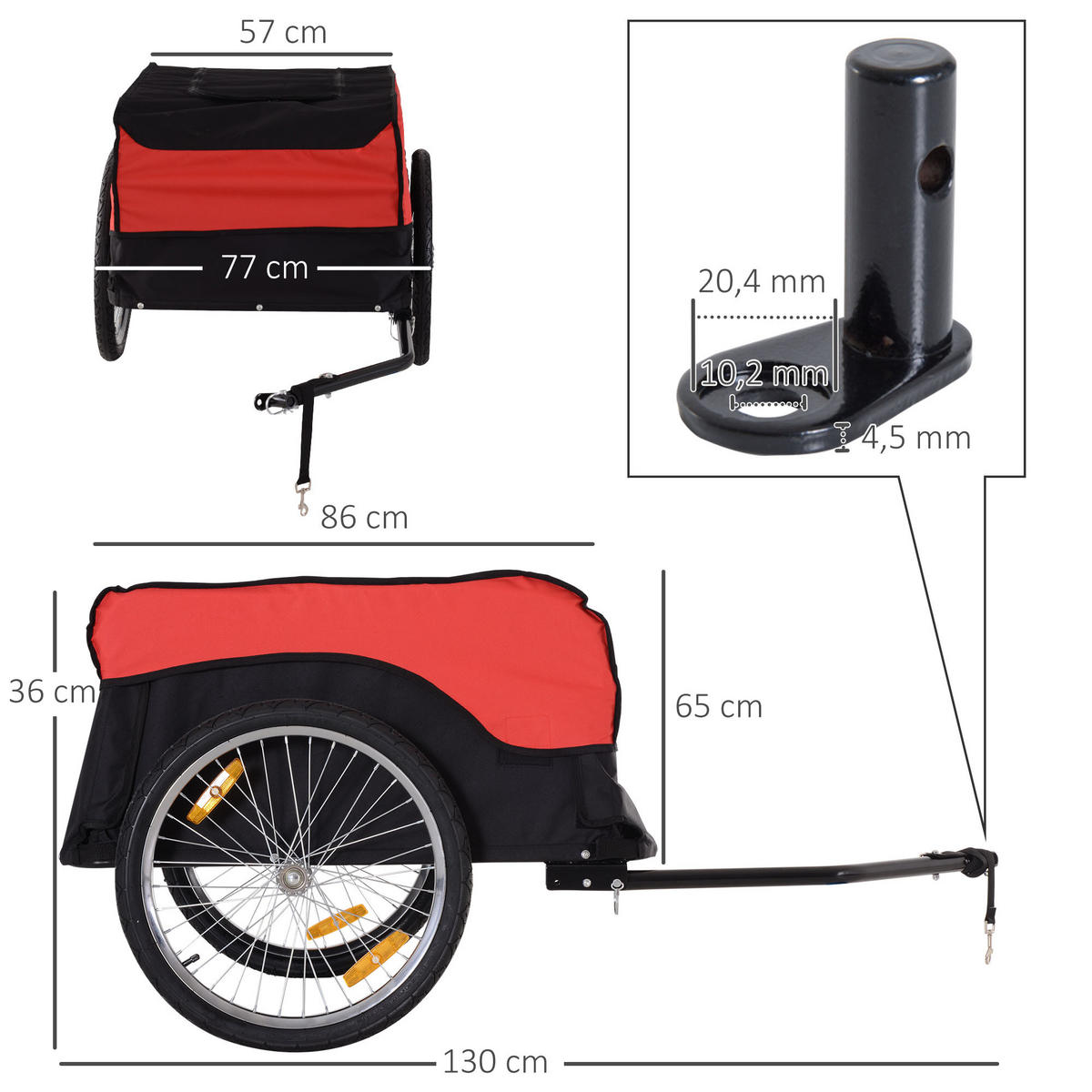 FAHRRADANHÄNGER, Stahl, Rot/Schwarz, 130L x 77B x 65H cm - Rot, Metall (77/65/130cm) - HOMCOM