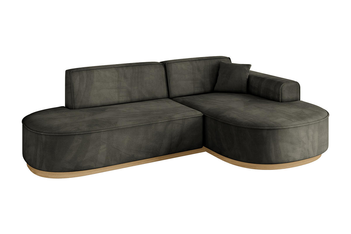 ECKSOFA Ottomane Rechts MARI-L1-v2 - 243x171x83 cm Schwarz Velours - Schwarz, Holzwerkstoff/Textil (171/243cm) - ALTDECOR