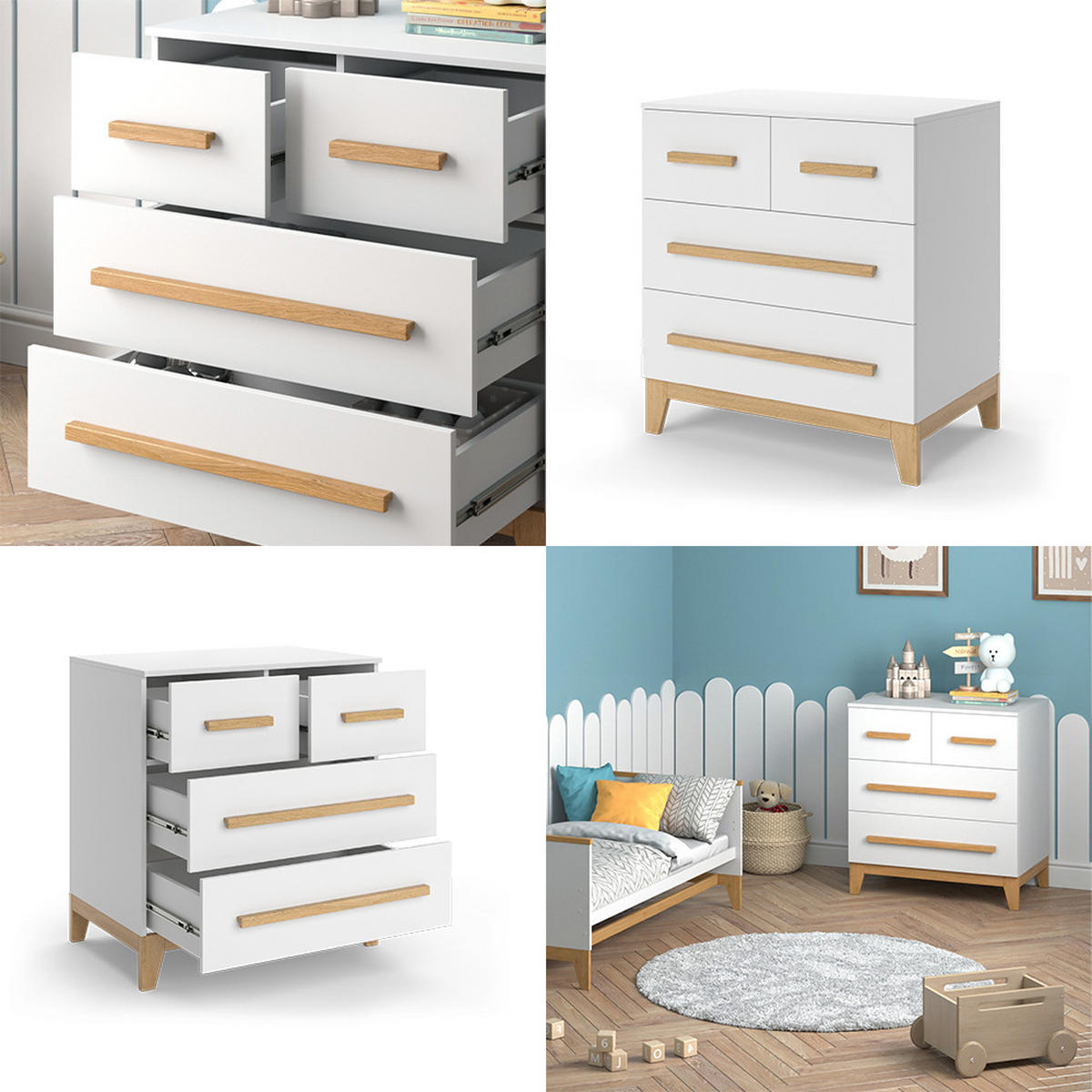 KOMMODE Malia Weiß/Eiche 80 x 88 cm mit 4 Schubladen - Eichefarben/Weiß, Holzwerkstoff (80/88/53.4cm) - VitaliSpa