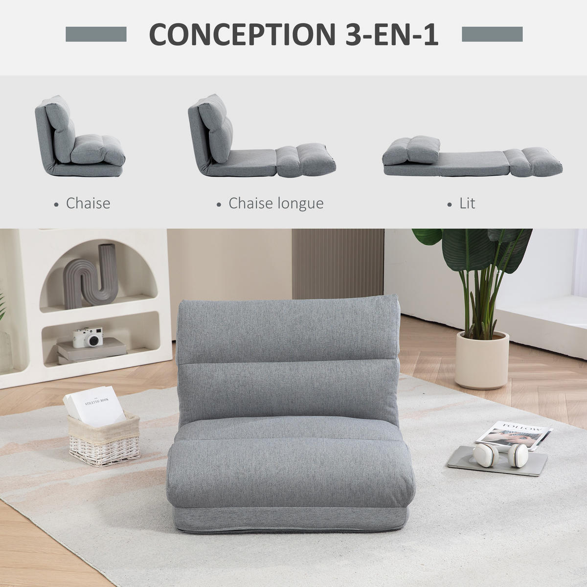 SCHLAFSESSEL DE-13404 90-180° verstellbar & Liegefunktion Grau - Grau, Textil (72/56/70cm) - ComfortXL