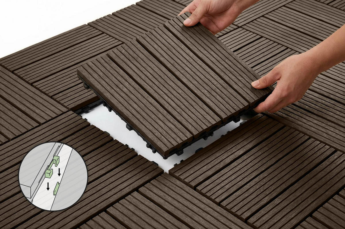 30ER-SET Terrassenplatten aus Verbundwerkstoff SERRA, braun, geriffelt, 30 x 30 cm - Braun, Holzwerkstoff (30/30/2cm) - Casanoov