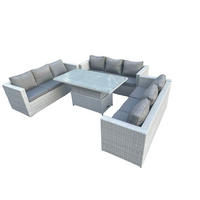 GARTENSOFA SET mit höhenverstellbarer Tisch Polyrattan Helles Grau 4-teilige - Hellgrau, Metall - Fimous