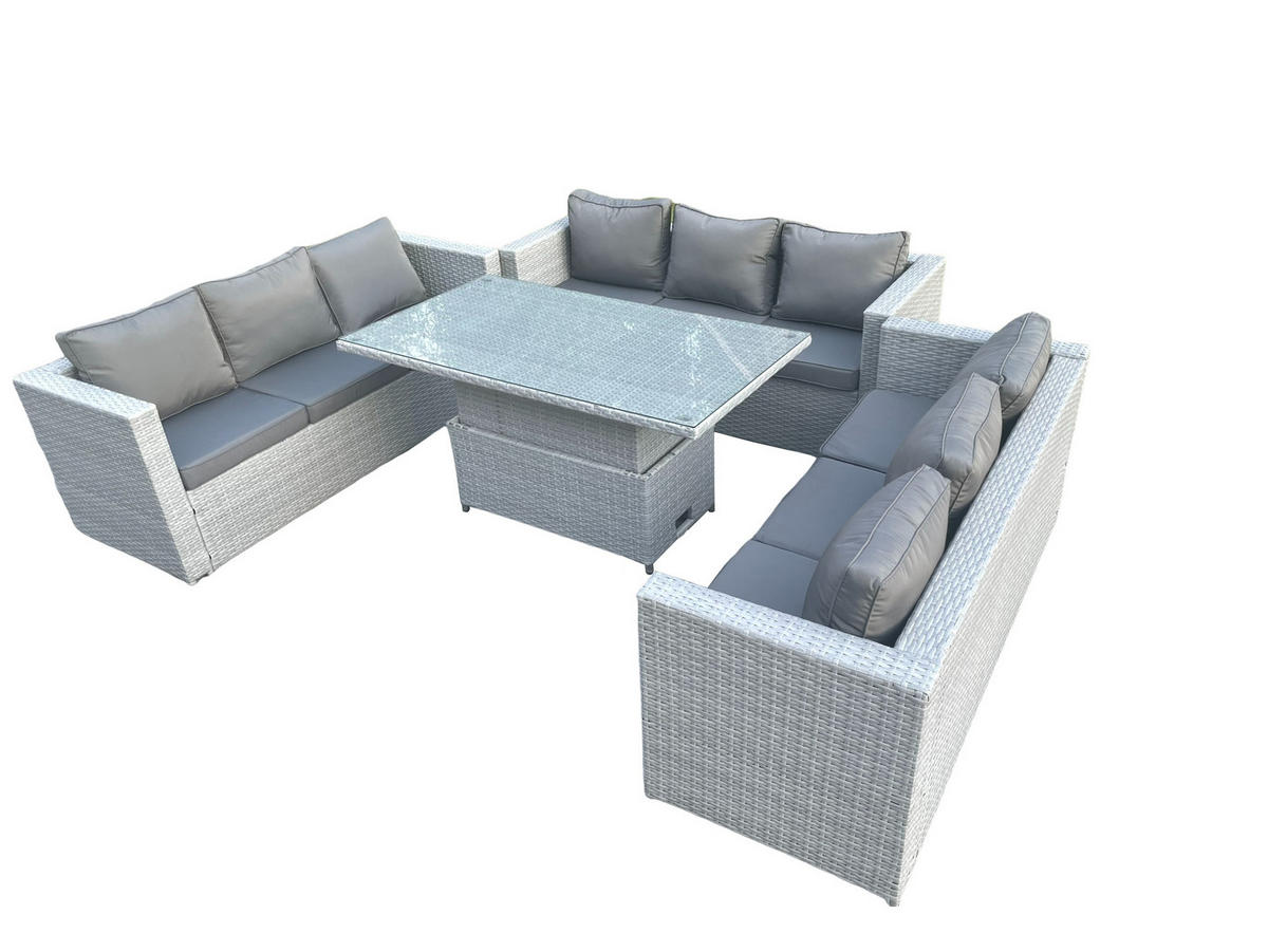 GARTENSOFA SET mit höhenverstellbarer Tisch Polyrattan Helles Grau 4-teilige - Hellgrau, Metall - Fimous