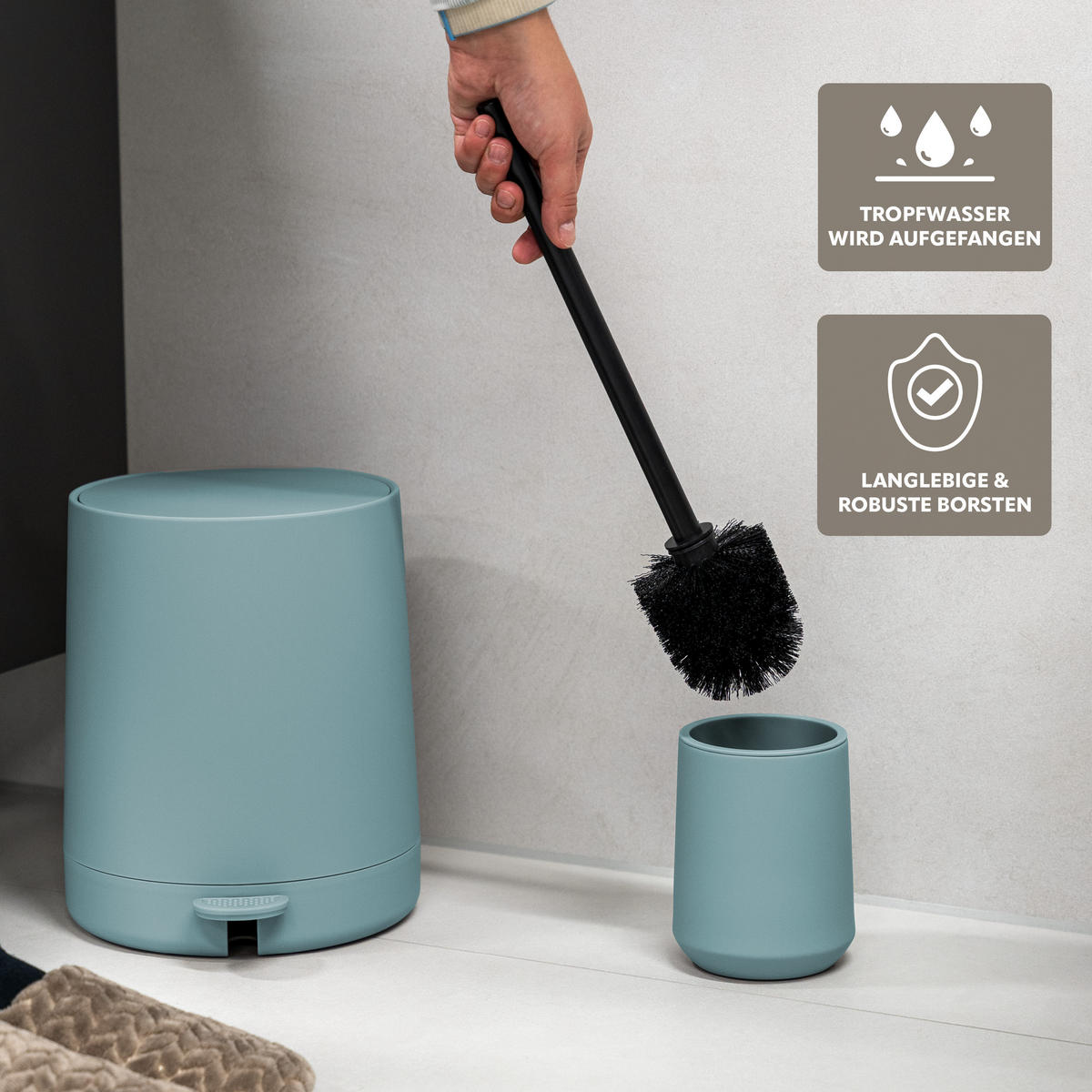 WC-GARNITUR TESERO, Kunststoff, hellblau - Hellblau, Kunststoff (10.5/39.5/10.5cm) - eluno