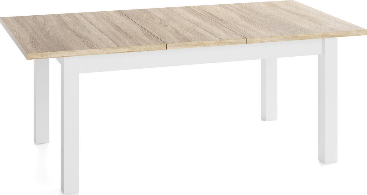 ESSTISCH Lindberg Weiß ausziehbar verlängerbar rechteckig, Eiche Sonoma Hellbraun 120-160/70/77 cm - Braun/Weiß, Holz/Holzwerkstoff (70/160/76.5cm) - WFL GROUP