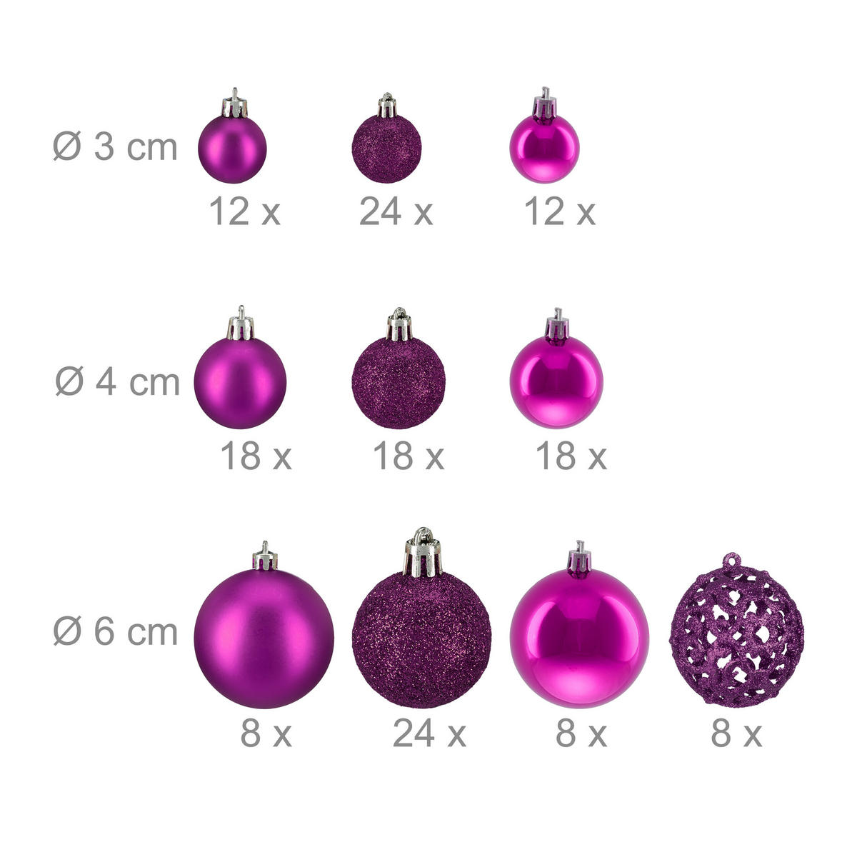 150-TLG.WEIHNACHTSKUGELN-SET - Pink, Kunststoff (6/7/6cm) - Relaxdays