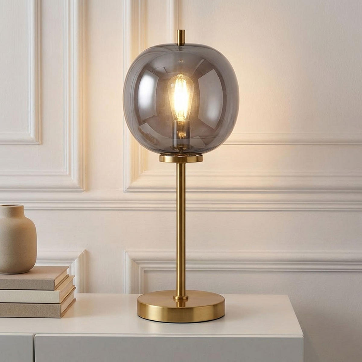 TISCHLEUCHTE Messing Glas rauch - Messingfarben, Glas (18.5/18.5/45cm) - Globo Lighting