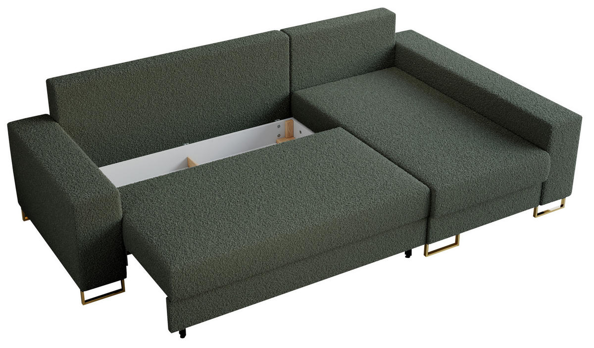 ECKSOFA Dorian Boucle Grün - Goldfarben/Grün, Textil/Metall (242/138cm) - MKS