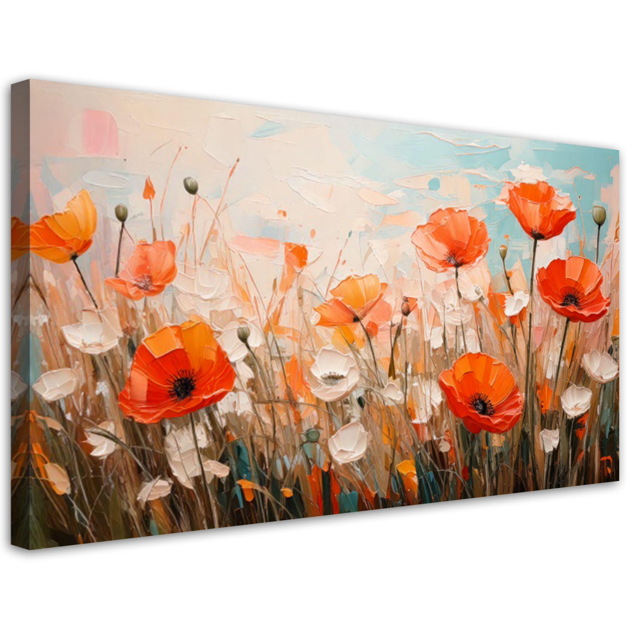 LEINWANDBILD Mohnblumen Blumen auf einer Wiese 100x50cm - Multicolor, Textil (100/50cm) - Feeby