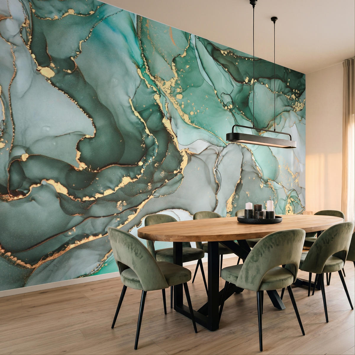 TAPETE - Gold - Marmor - Grün - Luxus - Marmoroptik - Grau - 450x260 cm - Grün, Papier (450/260cm) - OnlyWow