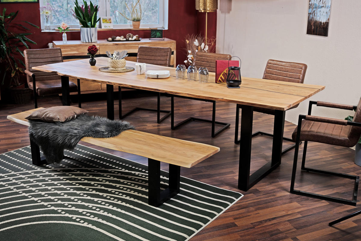 ESSTISCH POLLY - Beige/Schwarz, Holz/Metall (100/220/77cm) - SAM