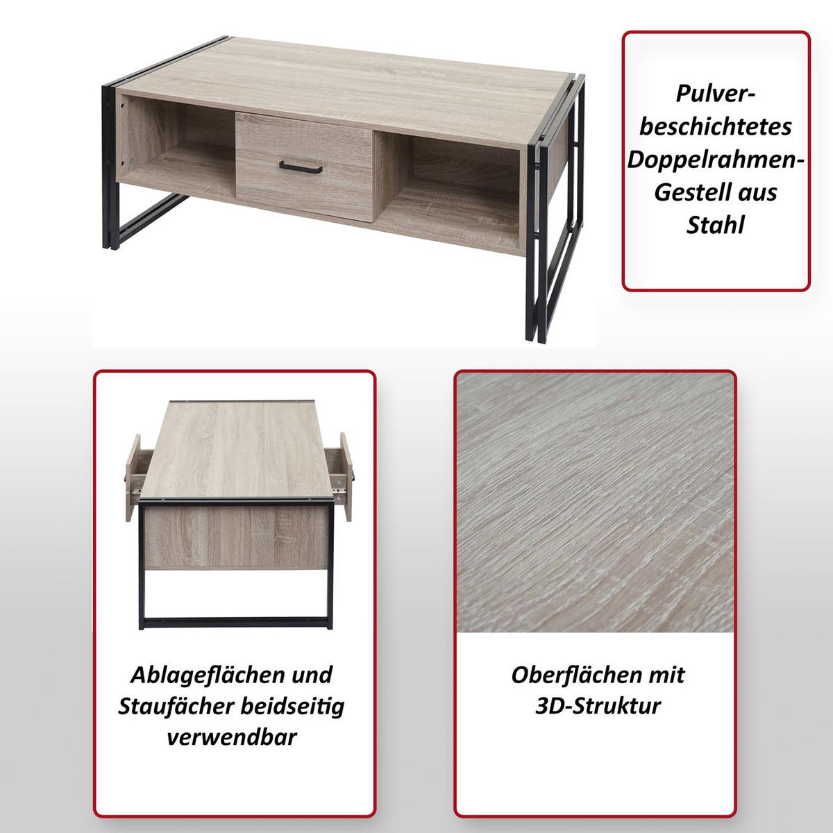 COUCHTISCH A27B rechteck Eiche Dekor - Eichefarben, Holzwerkstoff (60/110/45cm) - MCW