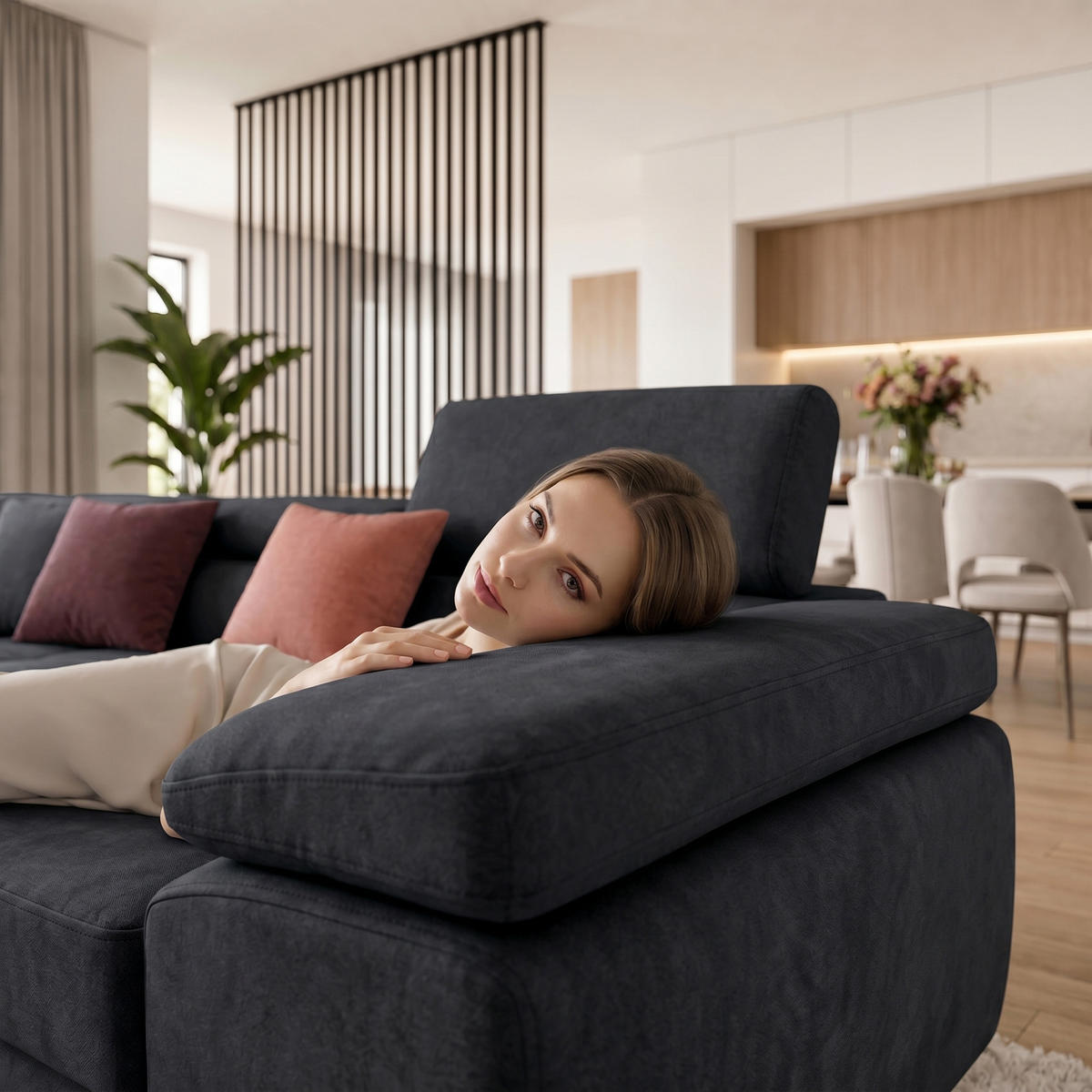 ECKSOFA WILD XXL Links mit Schlaffunktion 125x240 Velours Graphit - Silberfarben/Graphitfarben, Holz/Textil (400/200cm) - Muffo
