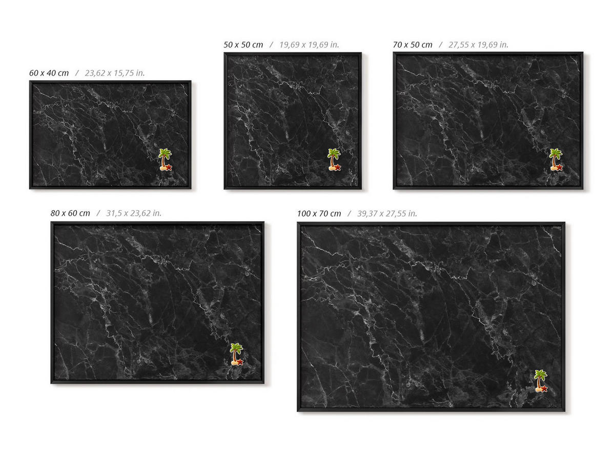 MAGNETTAFEL 70x50 cm Schwarzer Rahmen Eleganter Schwarzer Marmor - Robinienfarben, Metall (70/50/0.4cm) - TULUP