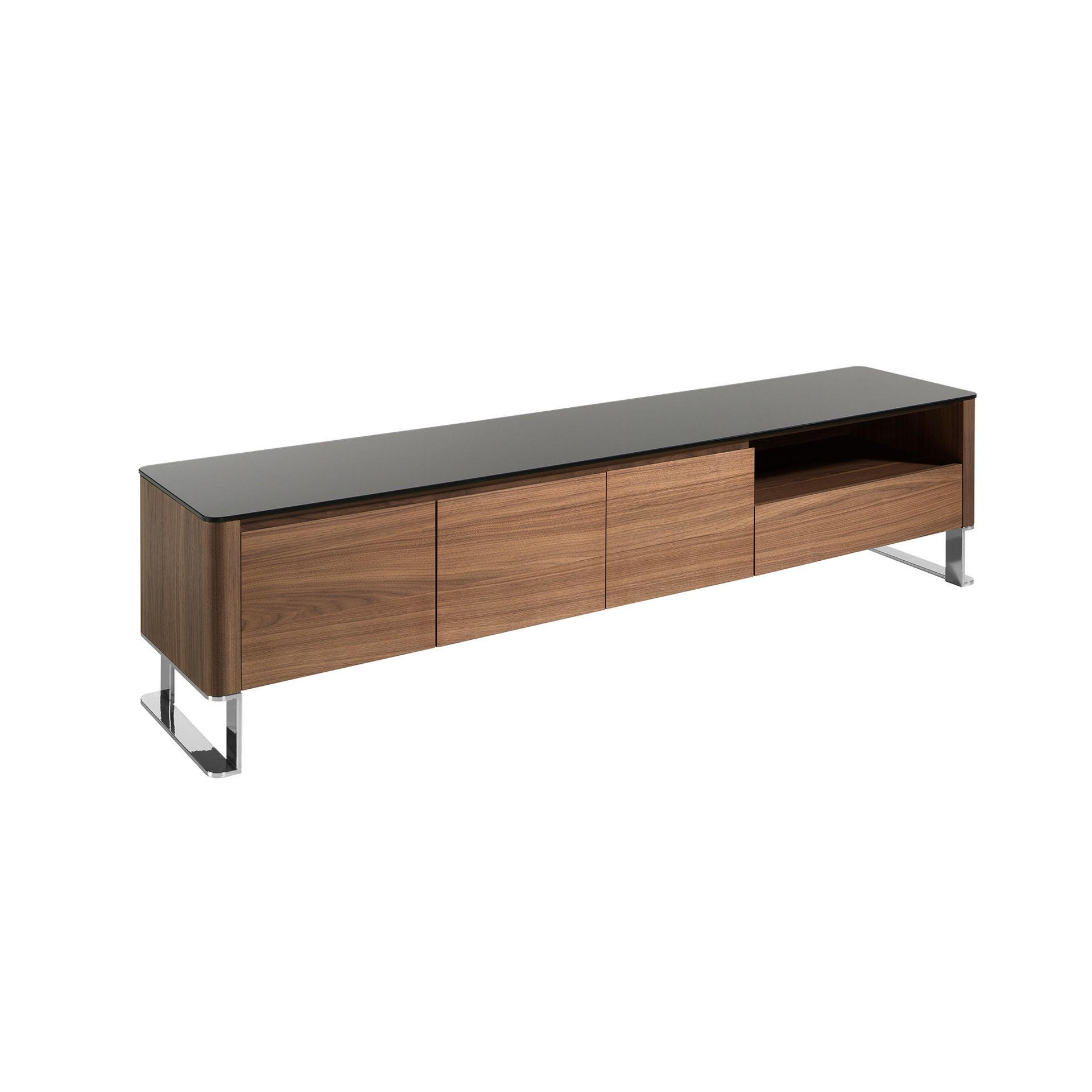 TV-ELEMENT TV-Schrank Nussbaum, verchromter Stahl und schwarze Glasplatte 200/45/48 cm - Walnussfarben/Schwarz, Holz/Metall (200/48/45cm) - ANGEL CERDA