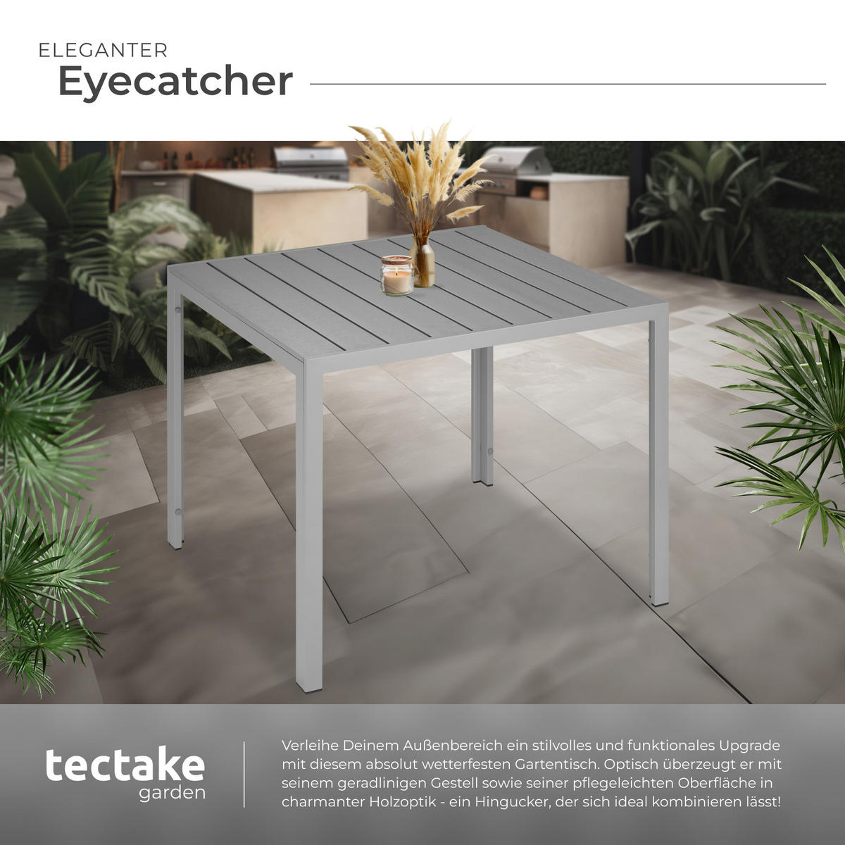 GARTENTISCH Maren,90 x 90 x 74,5 cm,silber - Silberfarben, Metall (90/90/74.5cm) - tectake