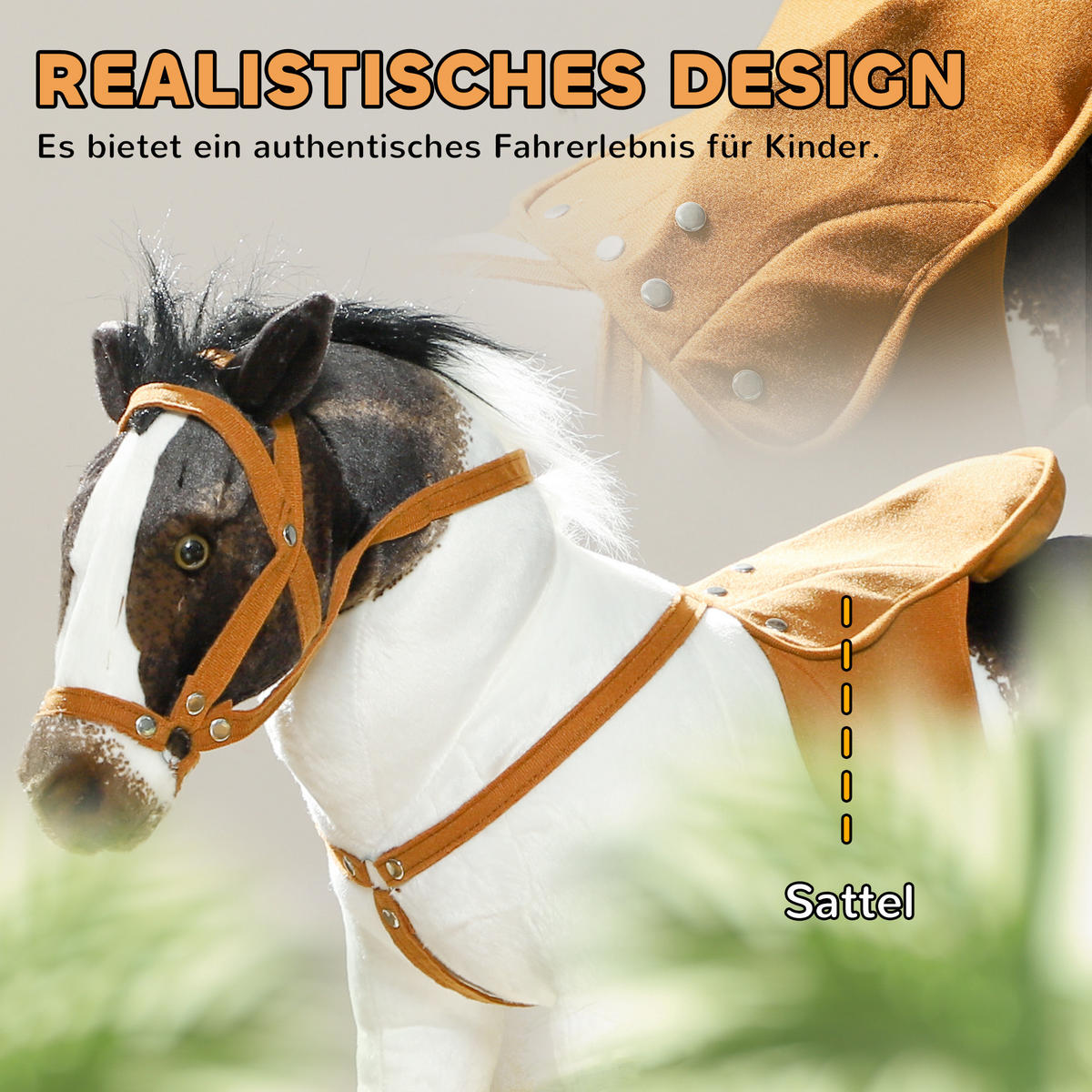 REITPFERD mit Soundfunktion, 48 cm Höhe Spielpferd zum Reiten Kinder 3-8 Jahre - Braun, Kunststoff/Metall (28/60/85cm) - AIYAPLAY