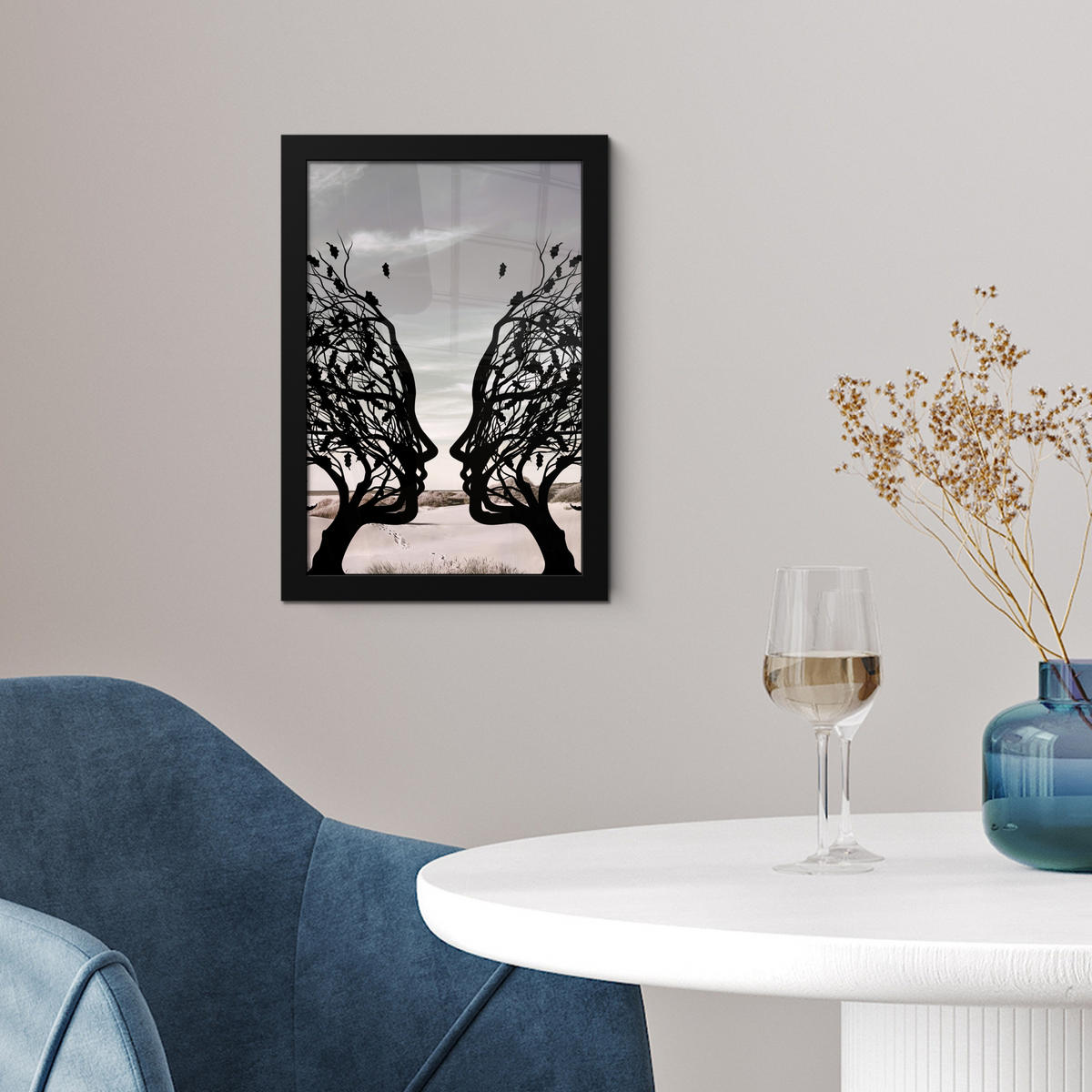 GERAHMTES BILD Strand - Meer - Menschen - Baum - Moderne Kunst 20x30 cm - Hellgrau, Papier (20/30cm) - MuchoWow