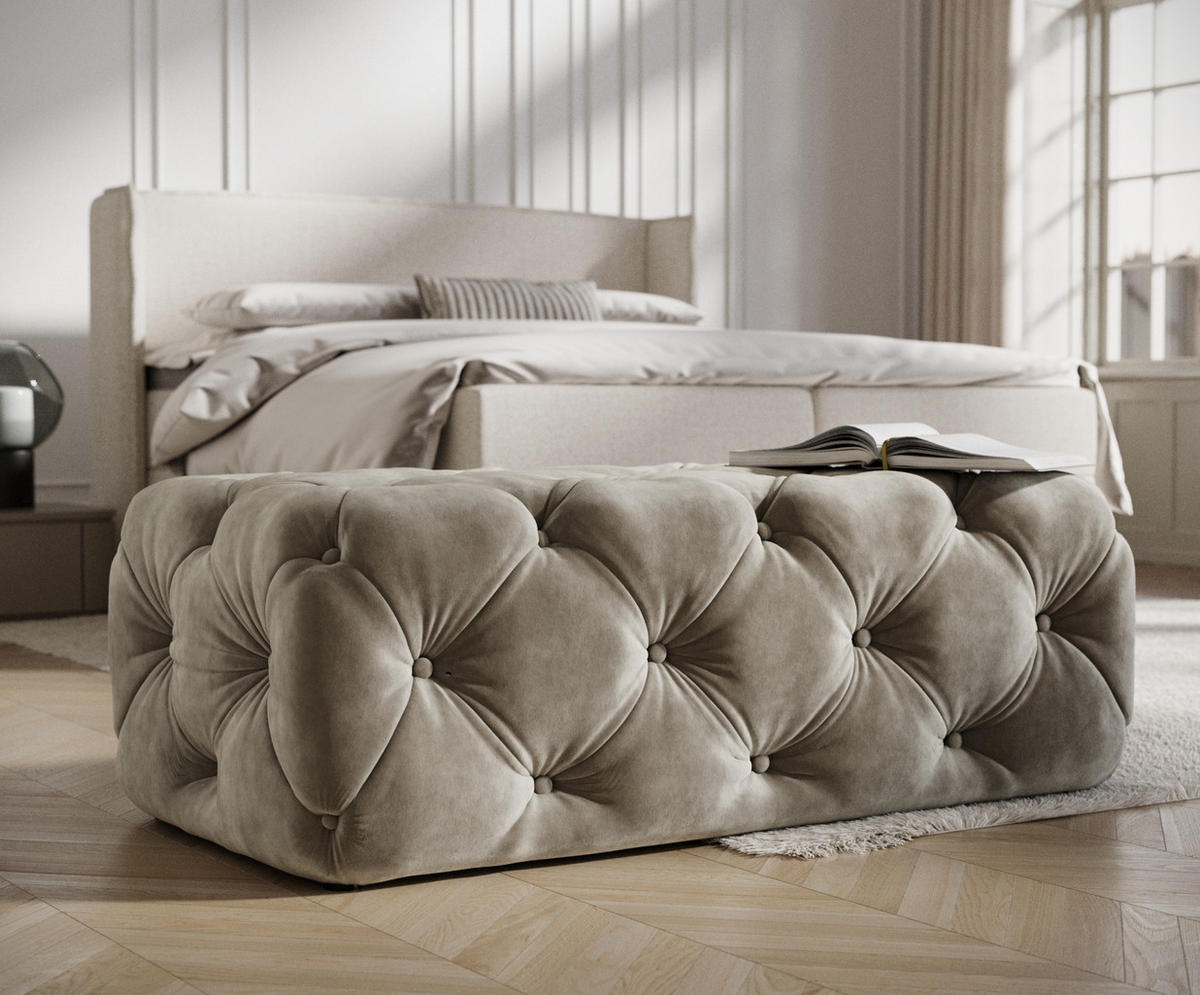 POUF Cosimo Taupe Samtstoff - Taupe/Schwarz, Holz/Holzwerkstoff (130/39/65cm) - Maison de Reve
