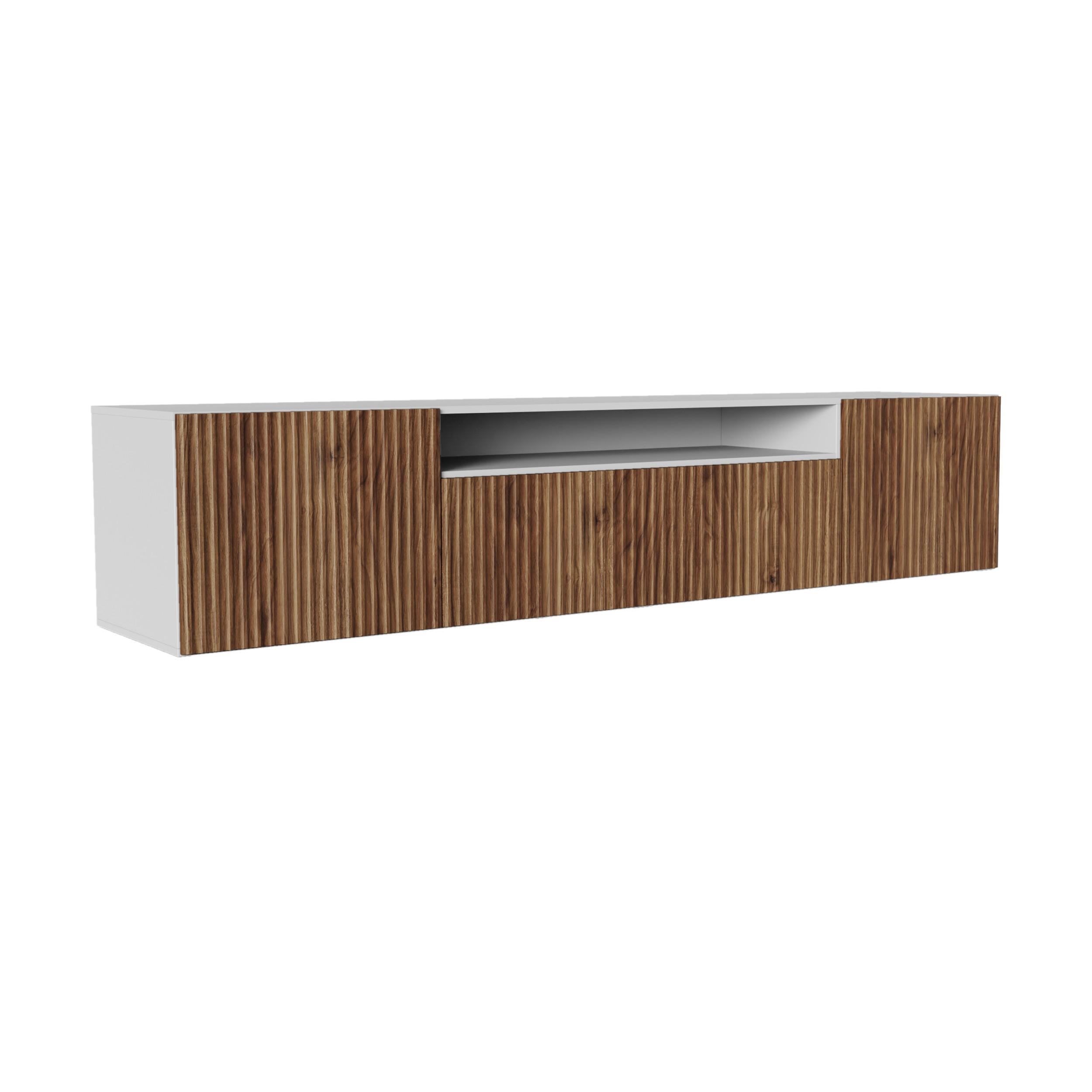Meblini Tv-Schrank Weiß, Wildeiche 200x40x41 cm