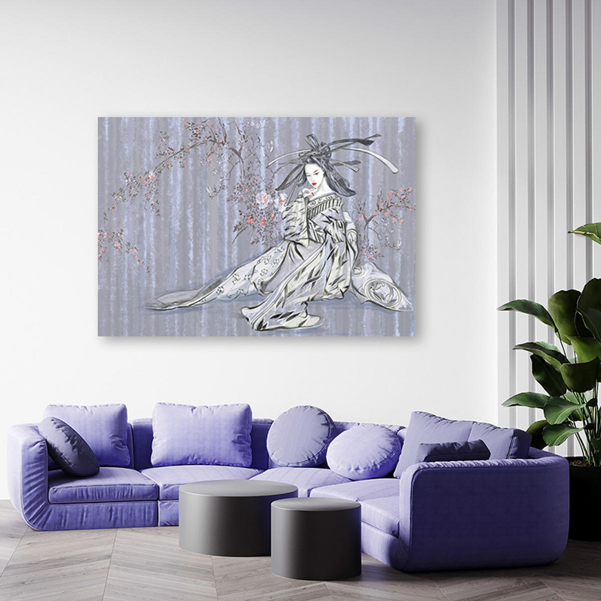 LEINWANDBILD Traditioneller japanischer Geisha 100x70cm - Blau, Textil (100/70cm) - Feeby