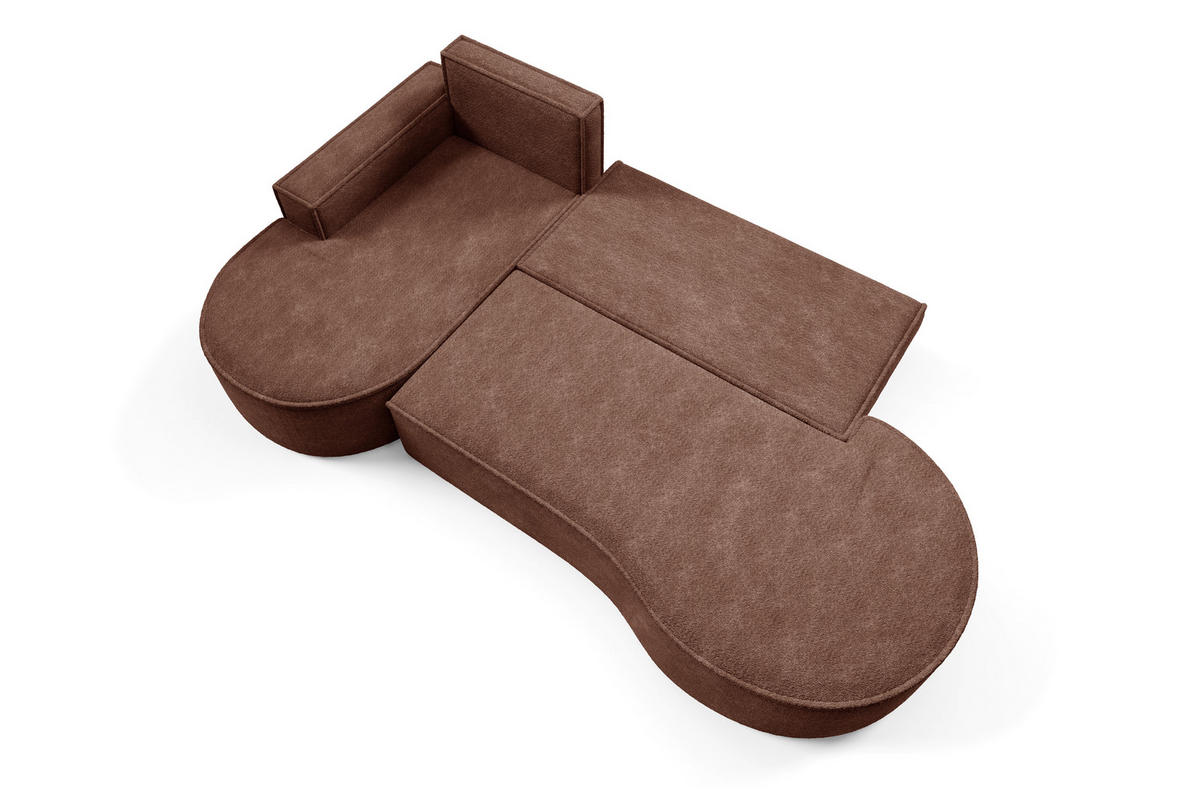 ECKSOFA MOLLY mit Schlaffunktion – Halbrund, freistehend, Liegefläche 140x207 cm, 3 Kissen, Abriamo-Stoff, 277x157x88 cm, Links Braun - Braun, Holz/Textil (157/277cm) - DomoHome