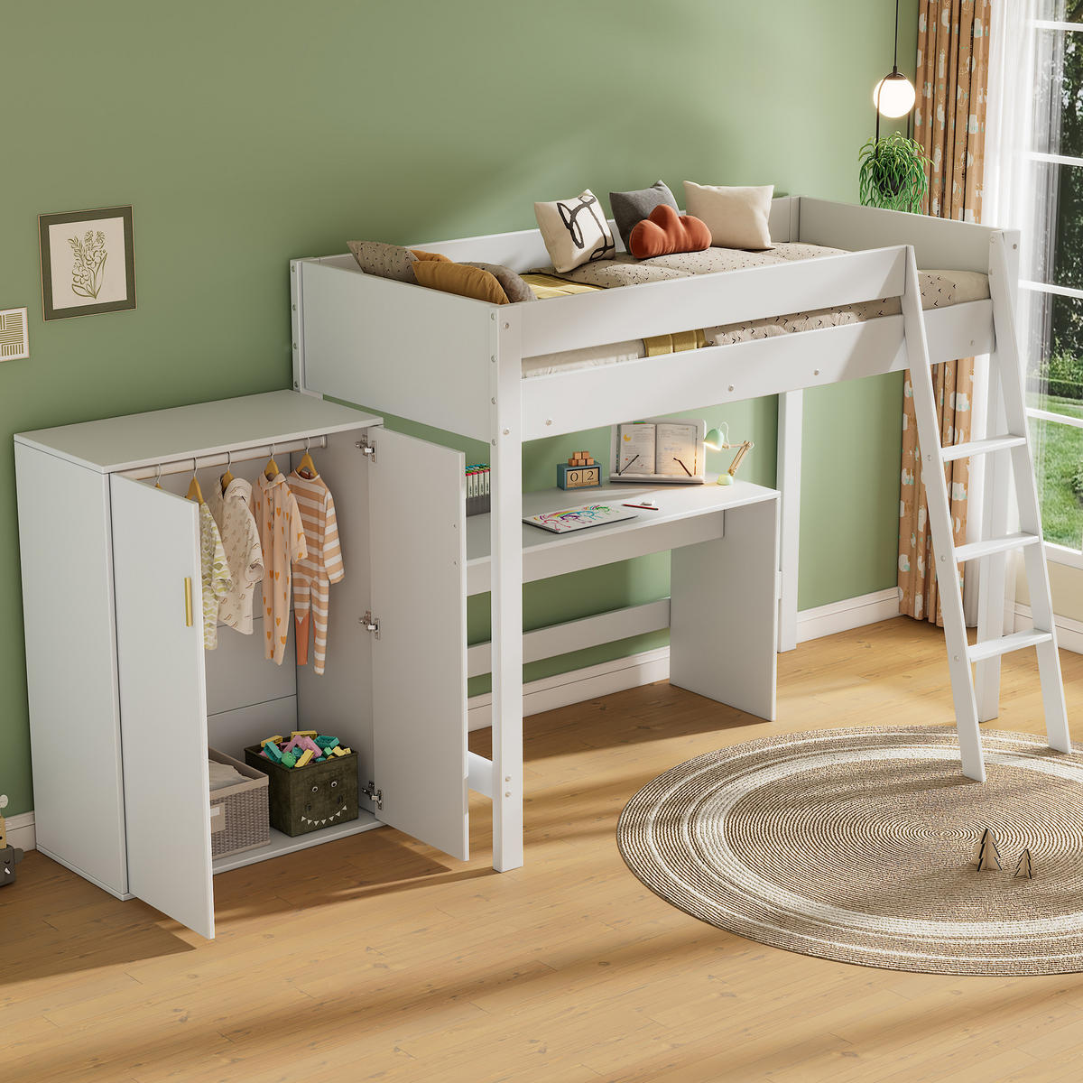 KINDERBETT 90x200cm Weiß Mit Schreibtisch & Kleiderschrank - Weiß, Holzwerkstoff (90/200cm) - FLIEKS