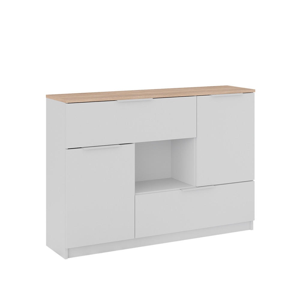 KOMMODE Betti Weiß/Sonoma 120 x 83.6 cm 2x Tür 2x Schublade und 1x offenes Fache - Weiß/Sonoma Eiche, Holzwerkstoff (120/83.6/30cm) - Vicco