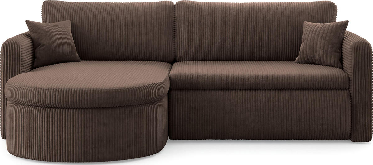 ECKSOFA Cora mit Schlaffunktion & Stauraum, Universell Rechts/Links, Braun Cord Chenille 260/82/160 cm - Schwarz/Braun, Kunststoff/Textil (250/160cm) - WFL GROUP