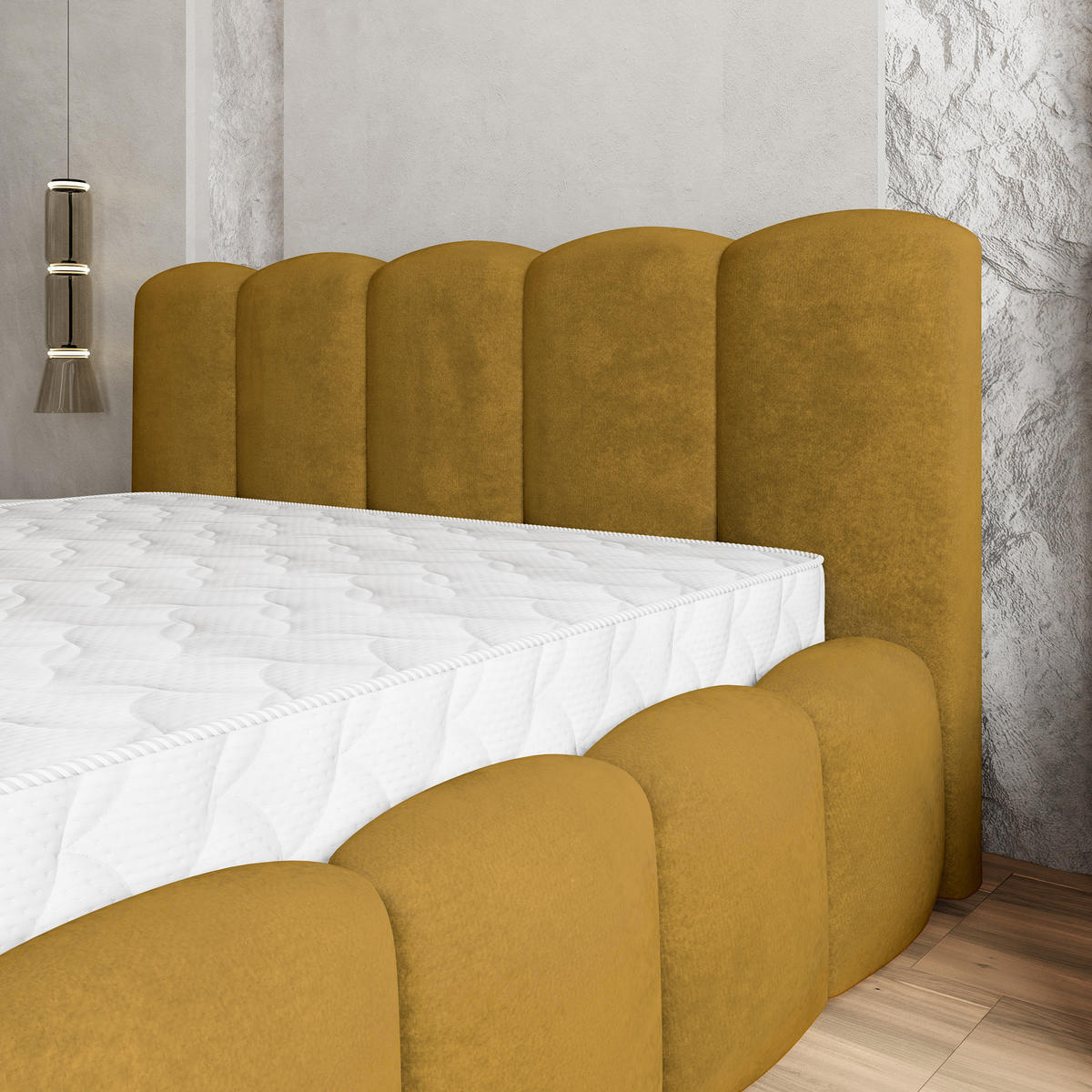 POLSTERBETT FALINA 160x200 cm mit Bettkästen - Gelb - Gelb, Holz (160/200cm) - MASSENO