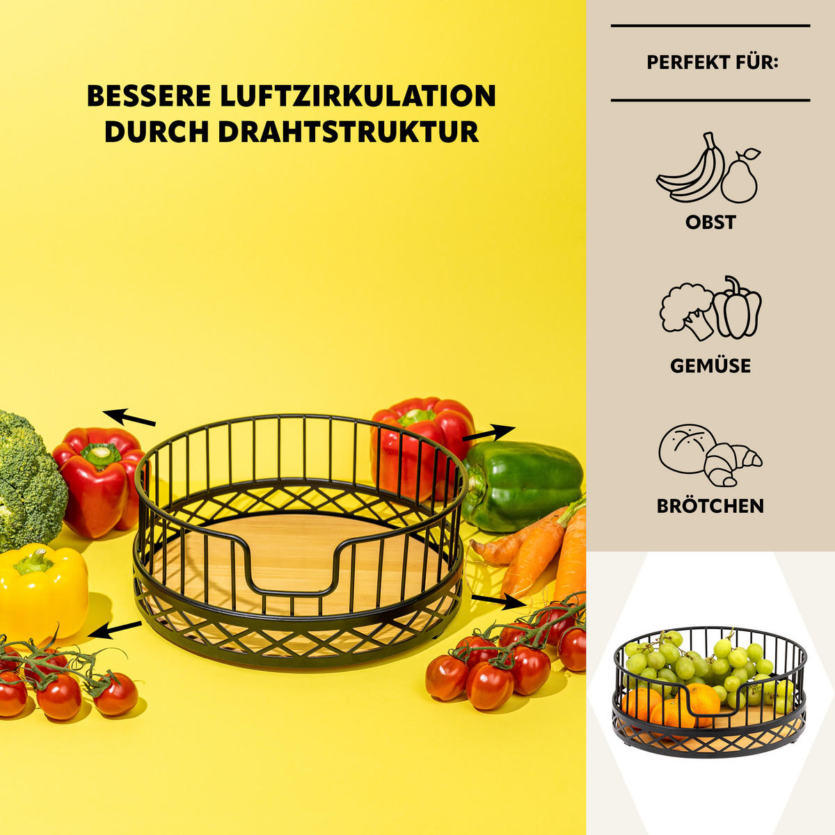 OBSTKORB, schwarz - Schwarz, Metall (9.5cm) - bremermann