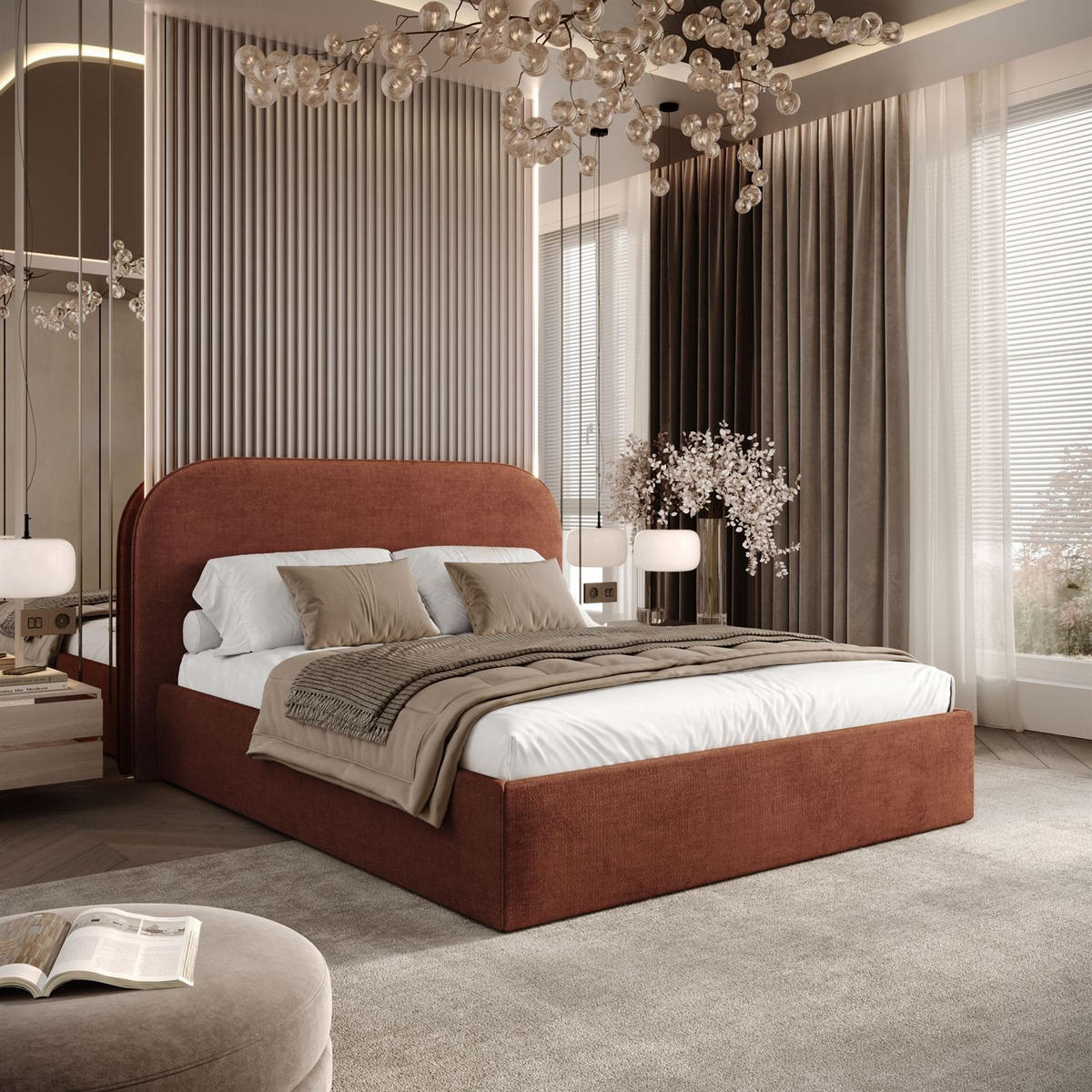 POLSTERBETT OLIMPIA mit Bettkasten 140x200, Perfect Harmony 52 - Rotbraun, Textil (140/200cm) - Lookway