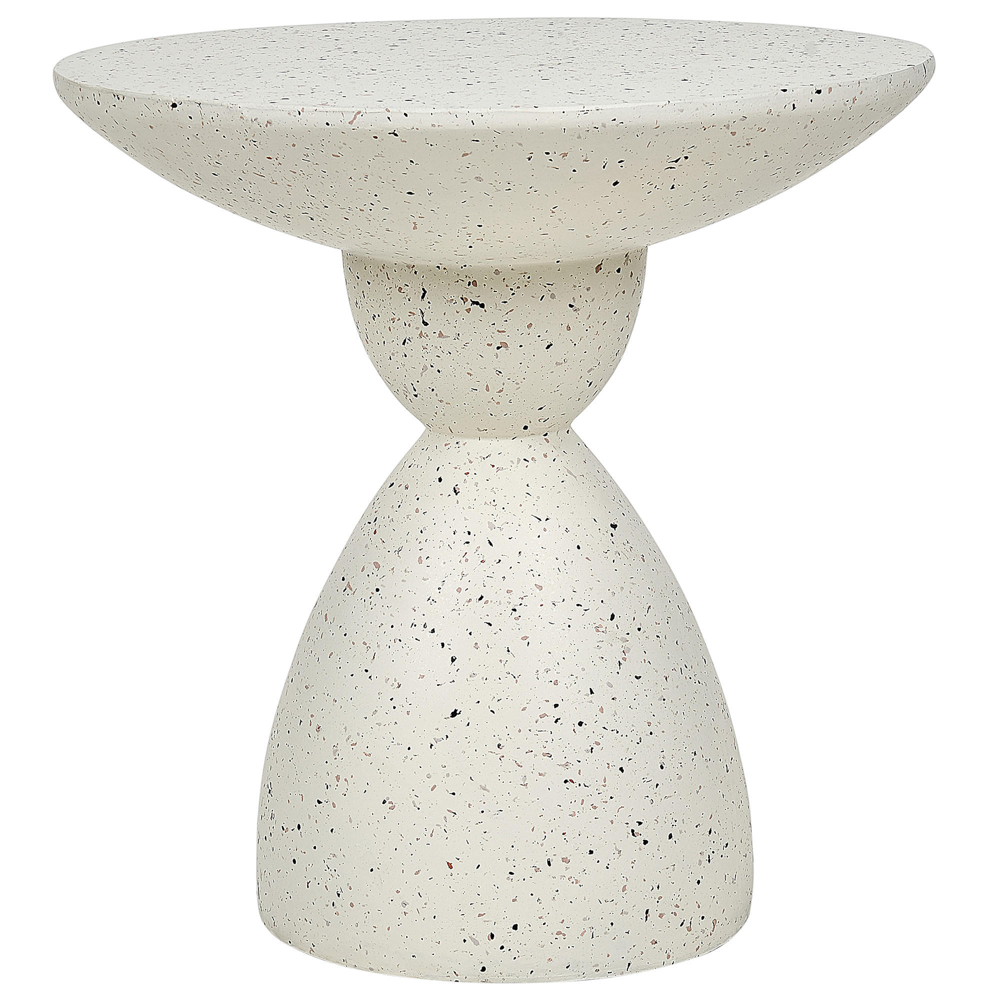 GARTENBEISTTELLTISCH Beton cremeweiß Terrazzo Optik rund 50 cm Caffi - Weiß, Stein (50/50/52cm) - Beliani