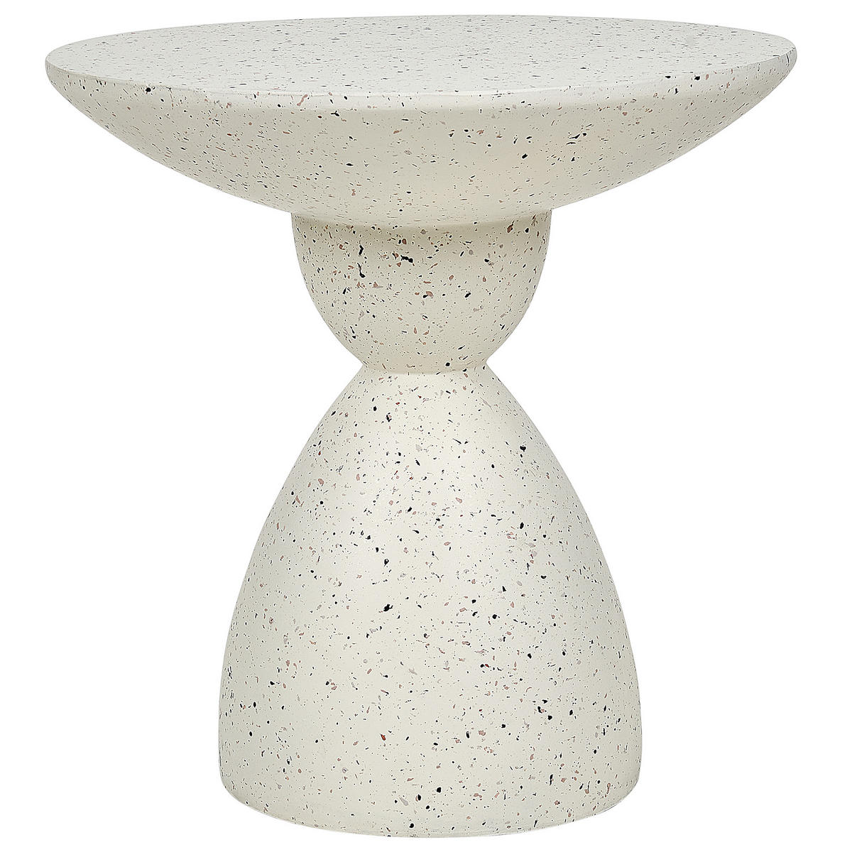 GARTENBEISTTELLTISCH Beton cremeweiß Terrazzo Optik rund 50 cm Caffi - Weiß, Stein (50/50/52cm) - Beliani