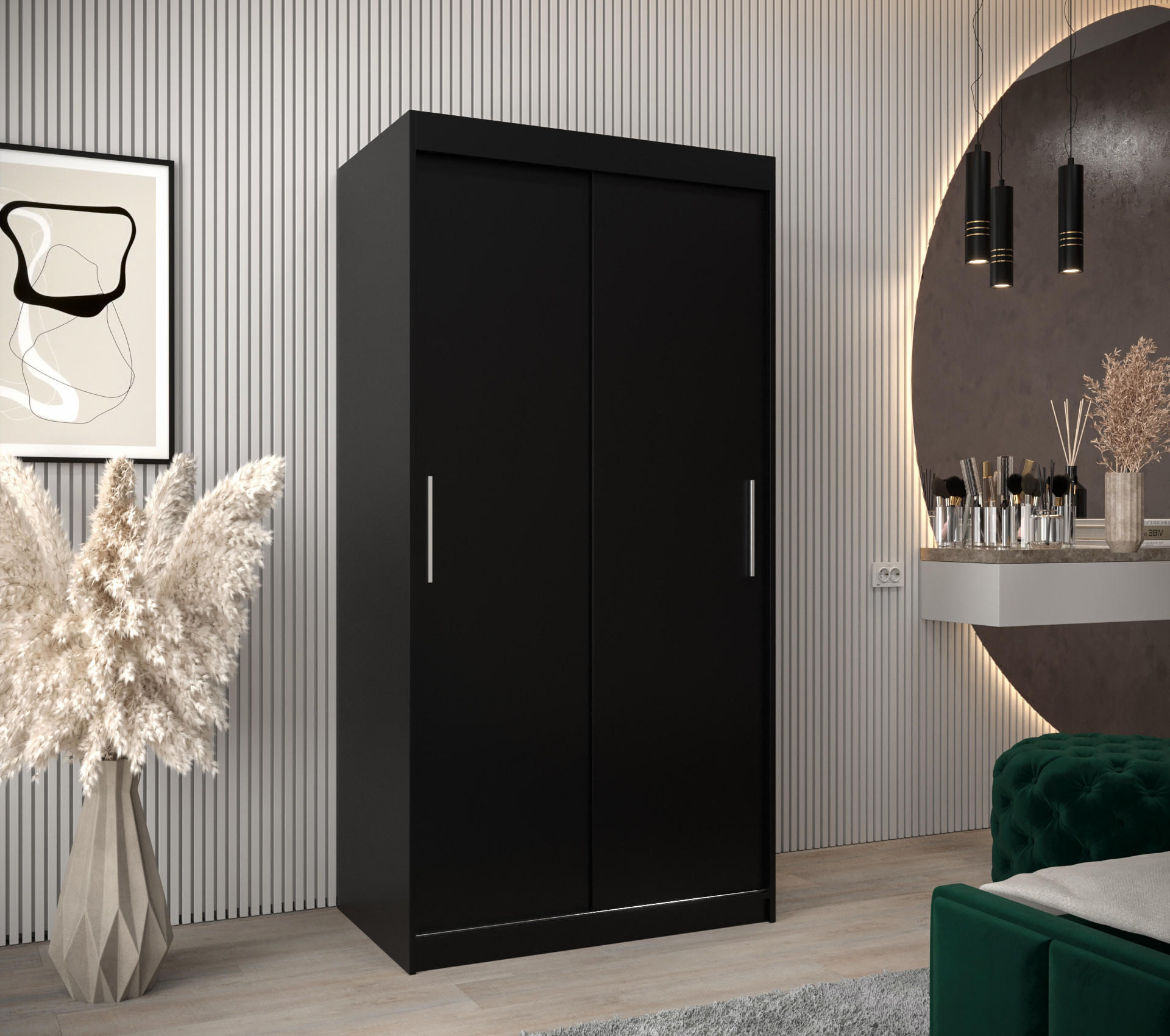 SCHWEBETÜRENSCHRANK 200/100/62 2-türig - Silberfarben/Schwarz, Holz/Kunststoff (100/200/62cm) - MÖBEL KRYSPOL