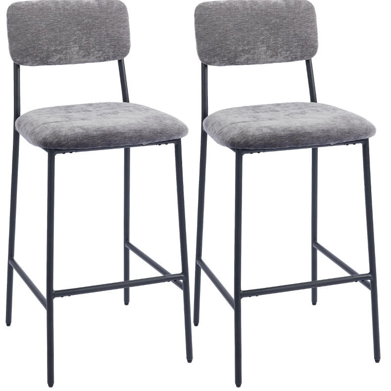 BARSTUHL 2er-Set mit Rückenlehne 45,5 x 48 x 101 cm Grau - Grau, Metall (45.5/101/48cm) - Meubliv