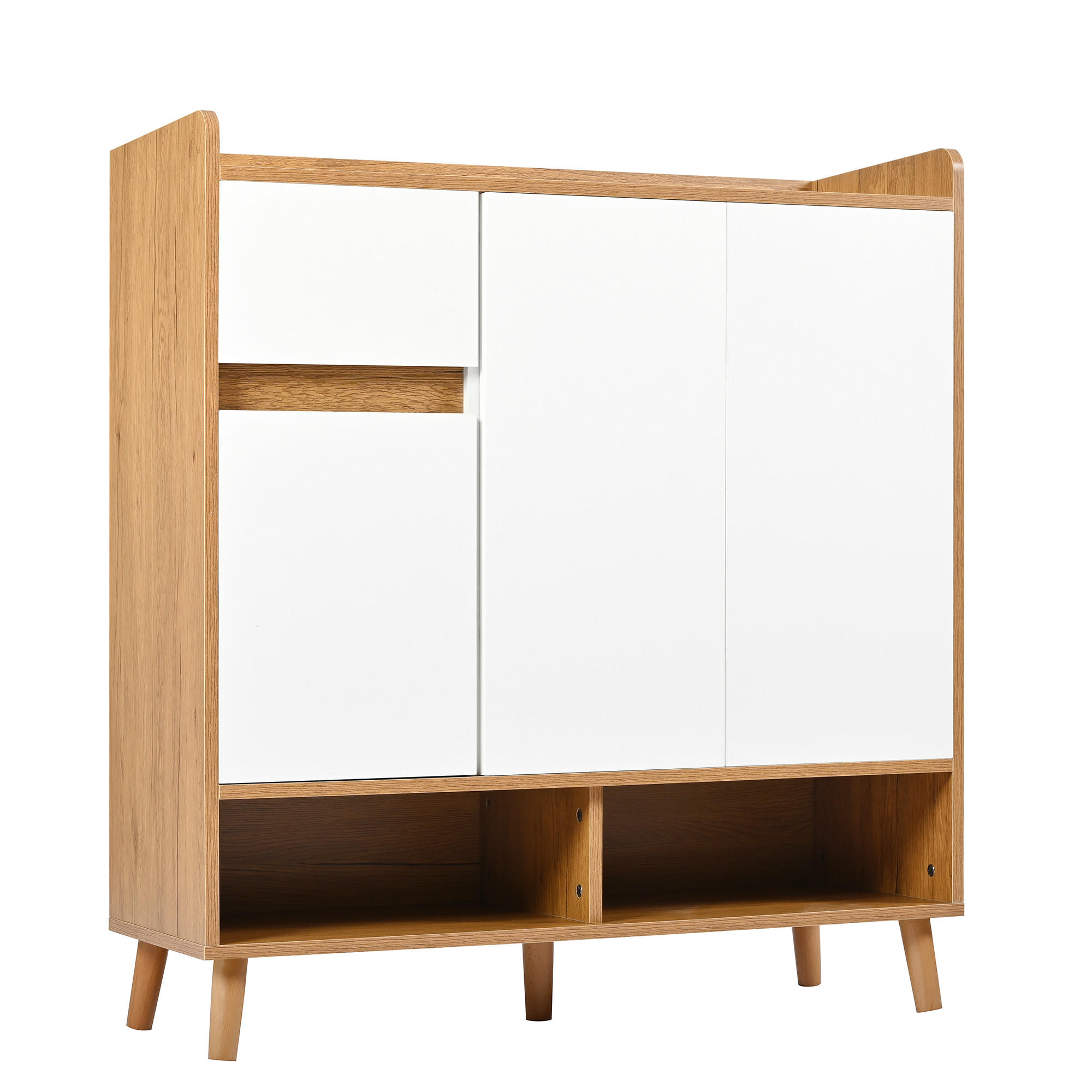 SCHUHSCHRANK in Weiß & Natur mit Massivholzbeinen & Push-to-Open-Funktion - Walnussfarben, Holzwerkstoff (90/99/35cm) - Urban Meuble