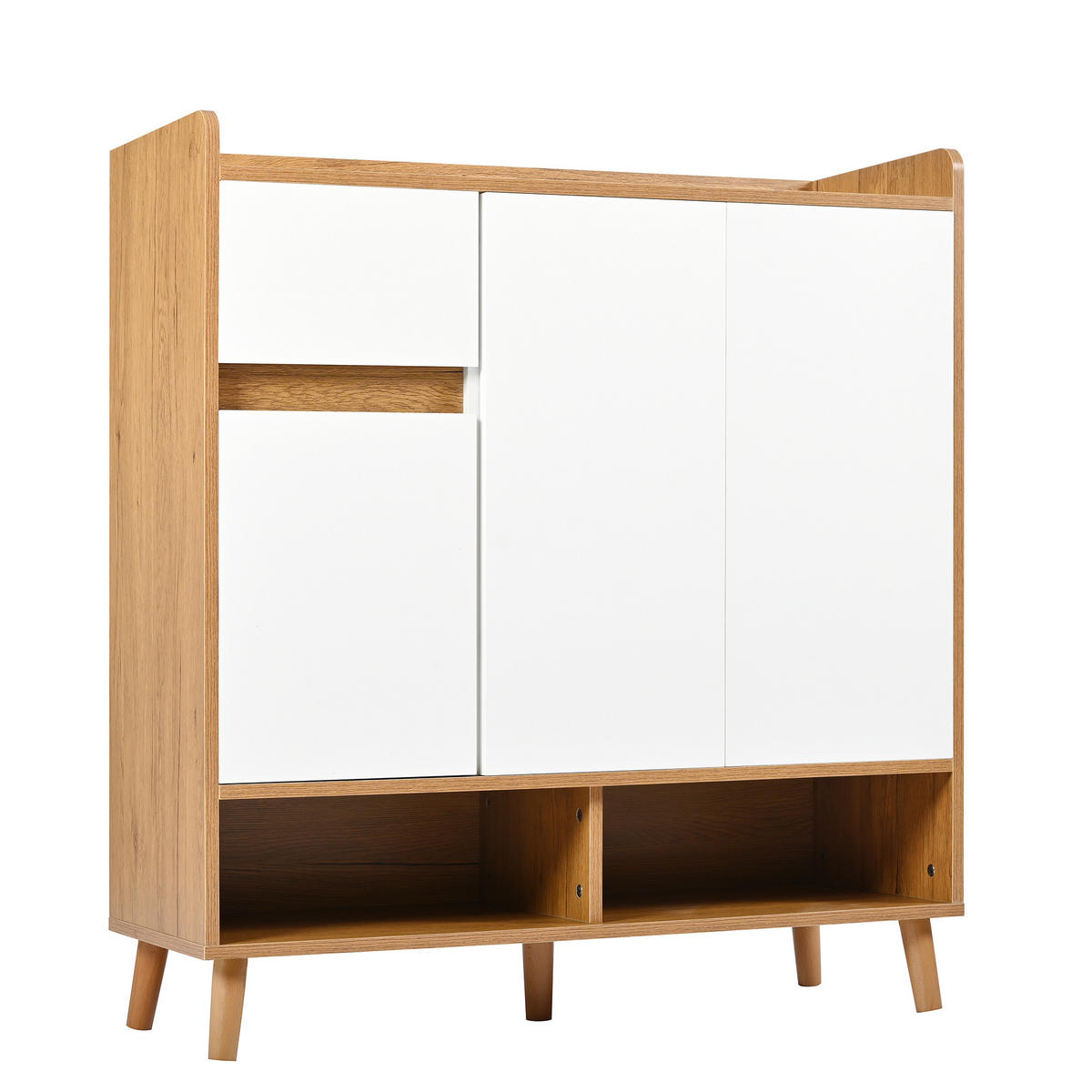 SCHUHSCHRANK in Weiß & Natur mit Massivholzbeinen & Push-to-Open-Funktion - Walnussfarben, Holzwerkstoff (90/99/35cm) - Urban Meuble